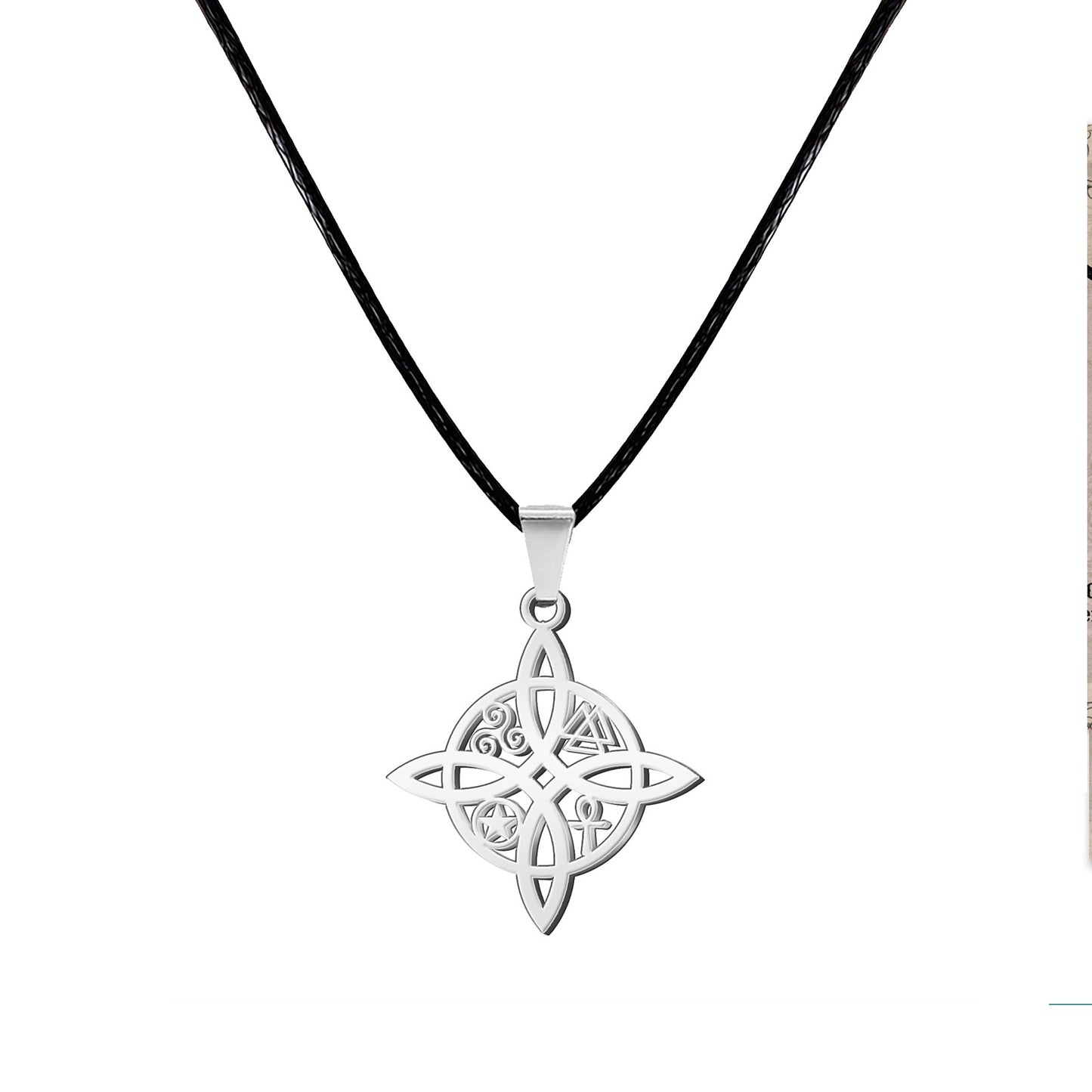 Colgante Nudo Bruja en Acero Inoxidable 💎 Amuleto contra el Mal de Ojo 🧿 Collar de Suerte para Mujer y Hombre + Pulsera 7 Nudos de Regalo 🎁 con Tarjeta Diseñada