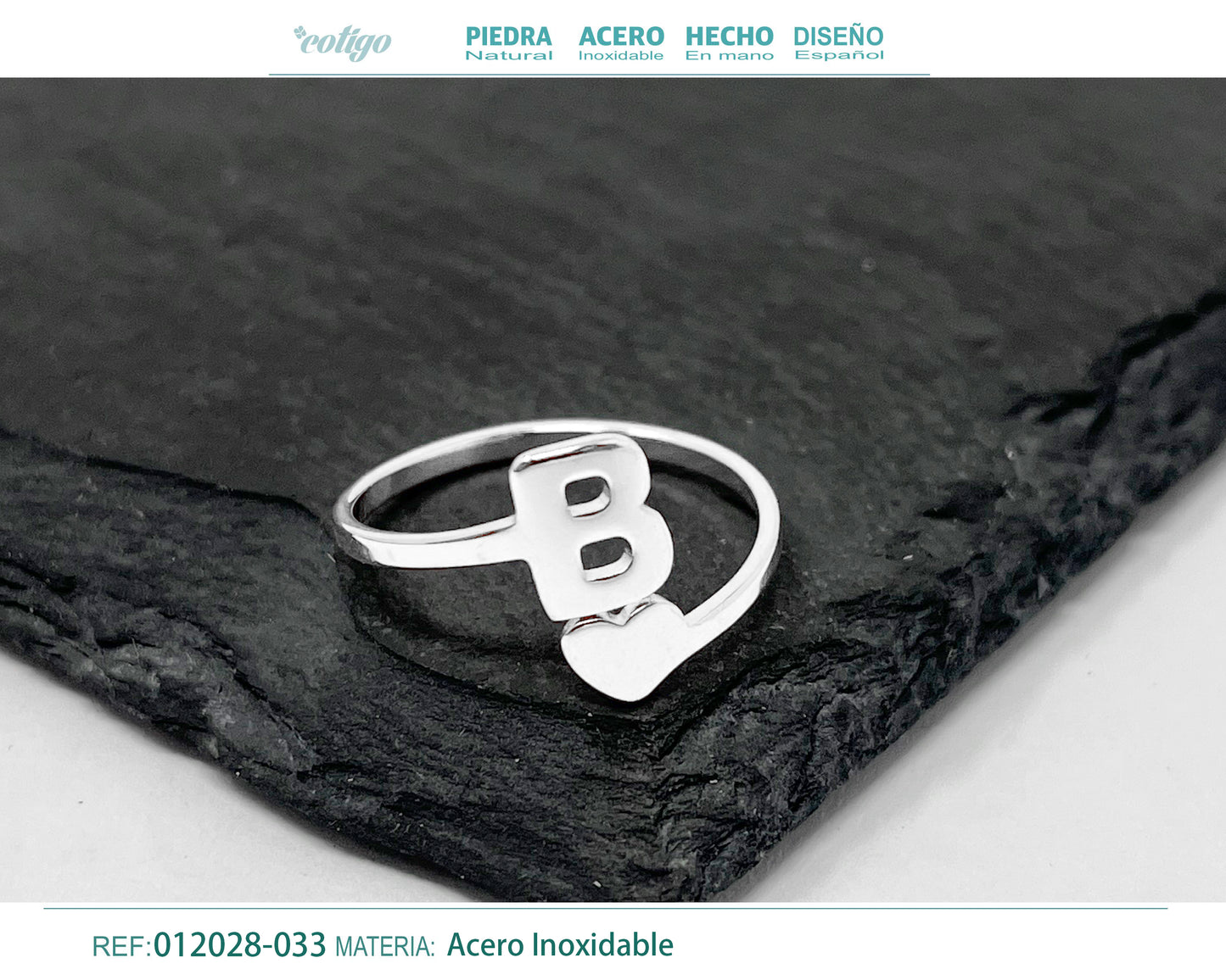 Anillo Acero Letra B color plateado