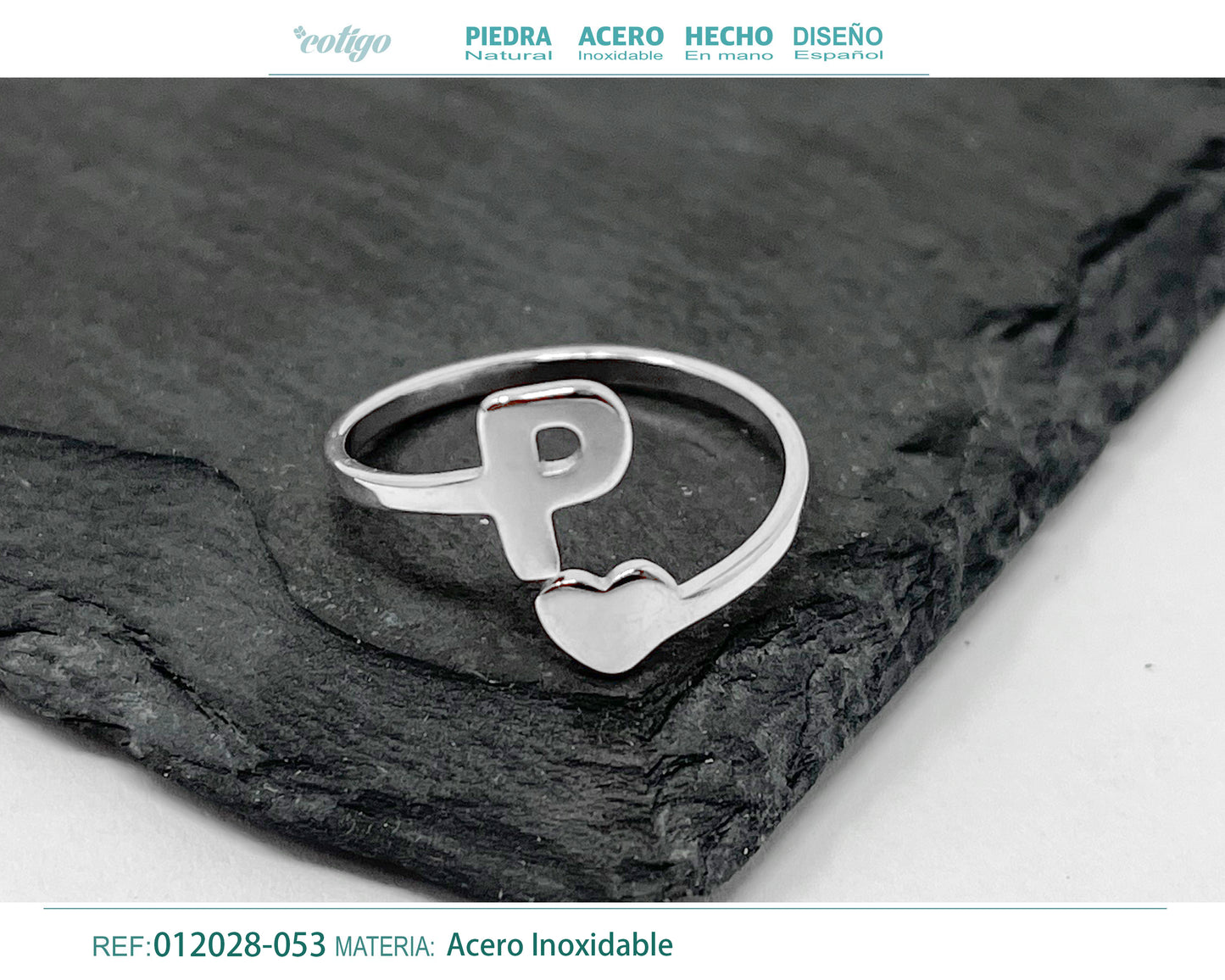 Anillo Acero Letra P color plateado