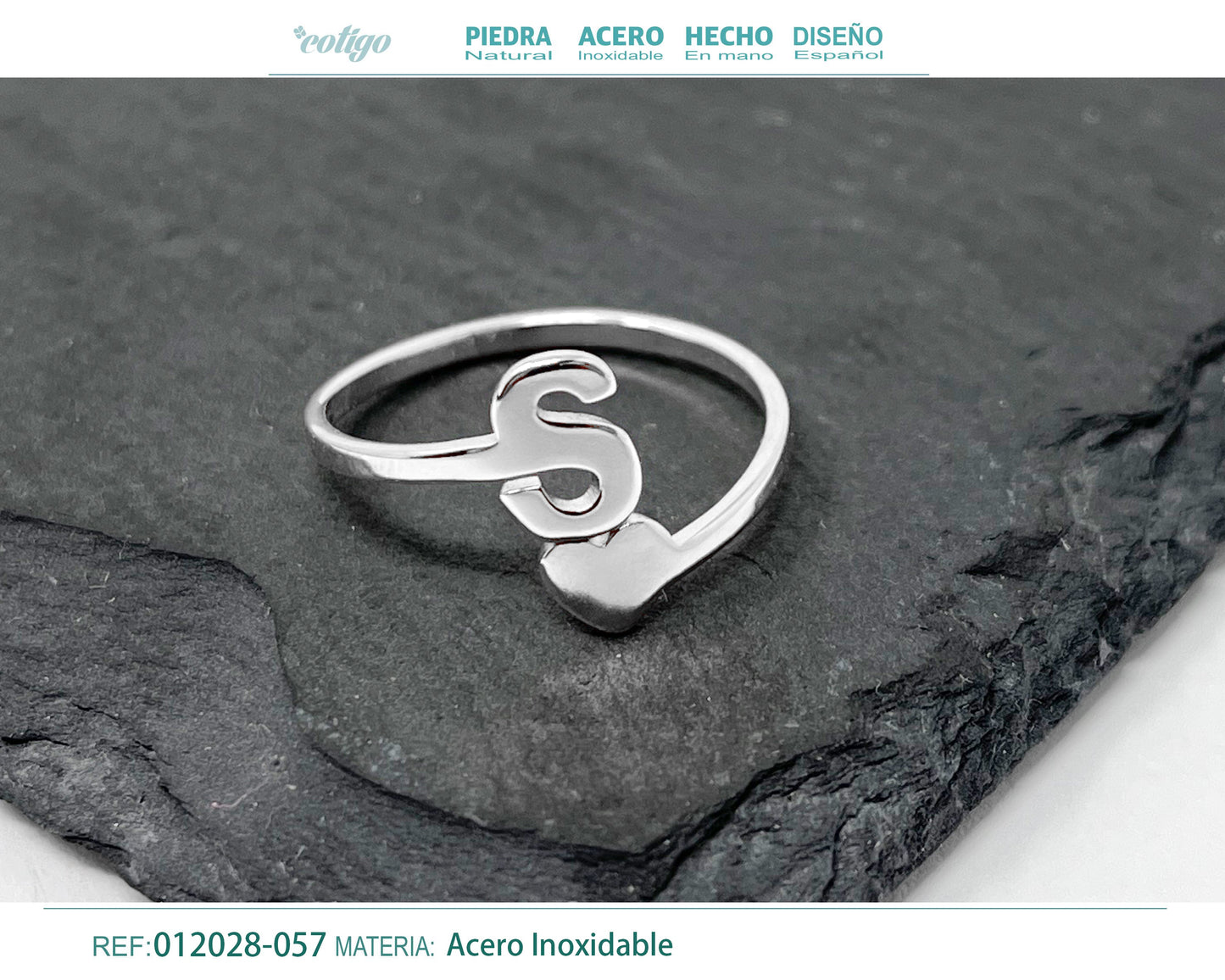 Anillo Acero Letra S color plateado