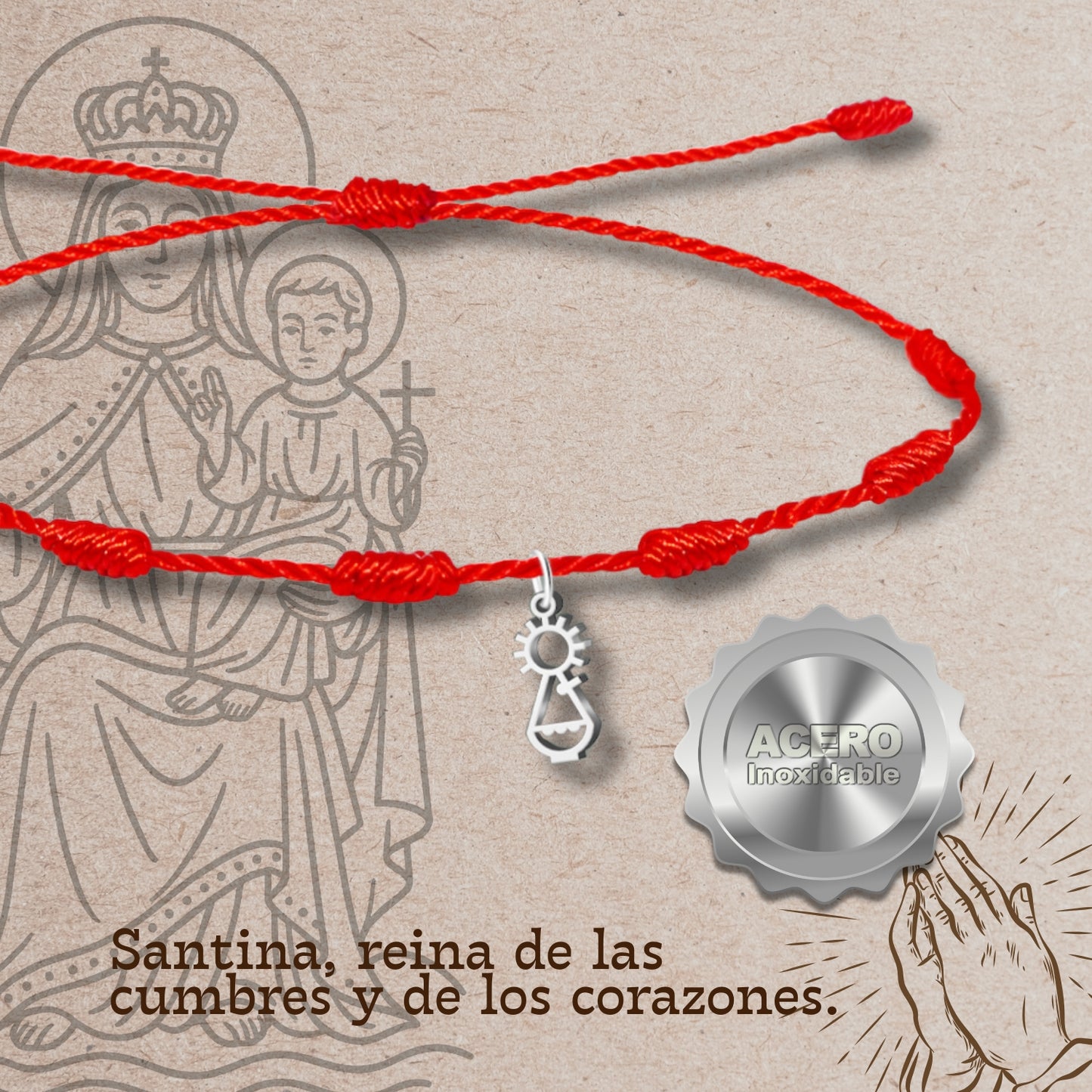 Pulsera 7 nudos con Virgen Covadonga Acero Platado