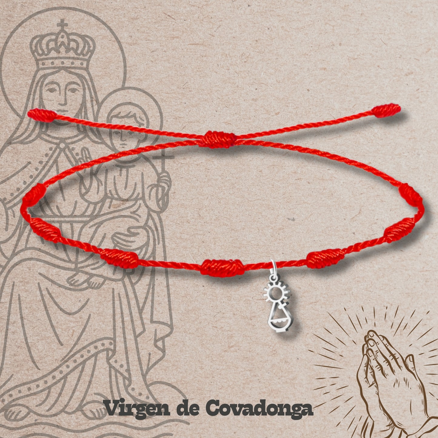 Pulsera 7 nudos con Virgen Covadonga Acero Platado