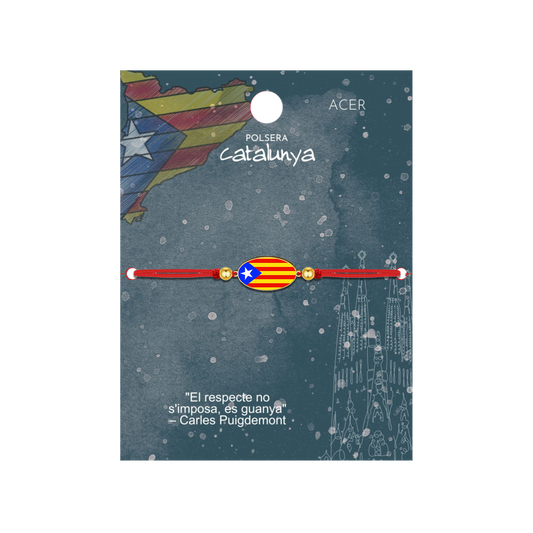 Pulsera Hilo rojo con Bandera Cataluña Acero Dorado