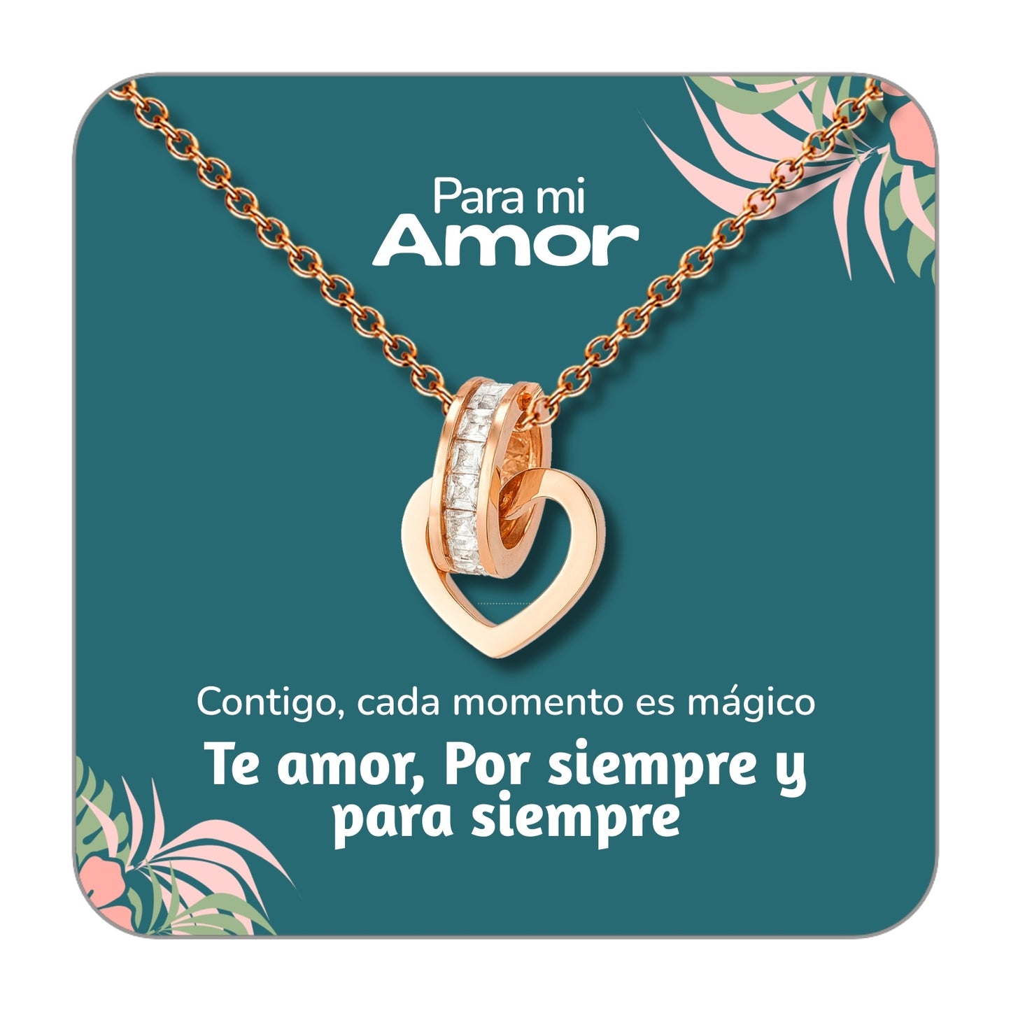 Collar Acero y colgante Cobre con Piedra Circonita para Regalar a Amor