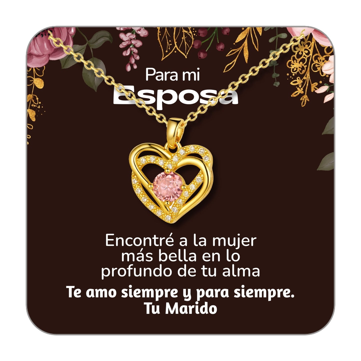 Collar Acero y colgante Cobre con Piedra Circonita para Regalar a Esposa