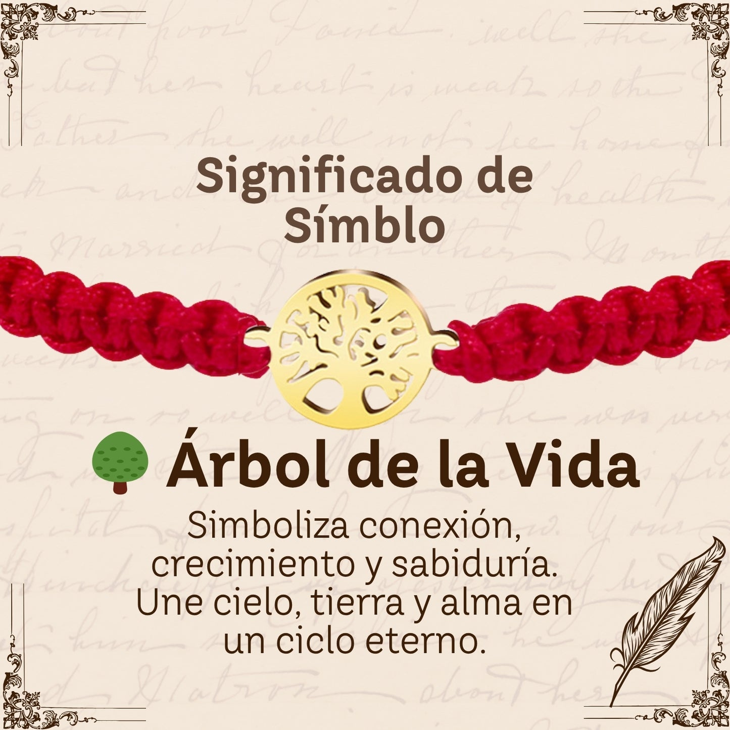 Pulsera Hilo Destino Rojo-Arbol de Vida Dorado
