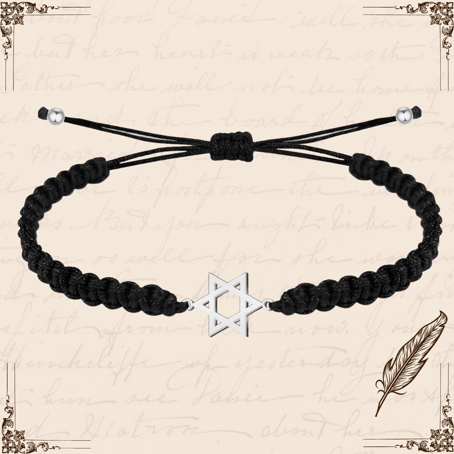 Pulsera Hilo Destino con Estrella David Acero Plateado
