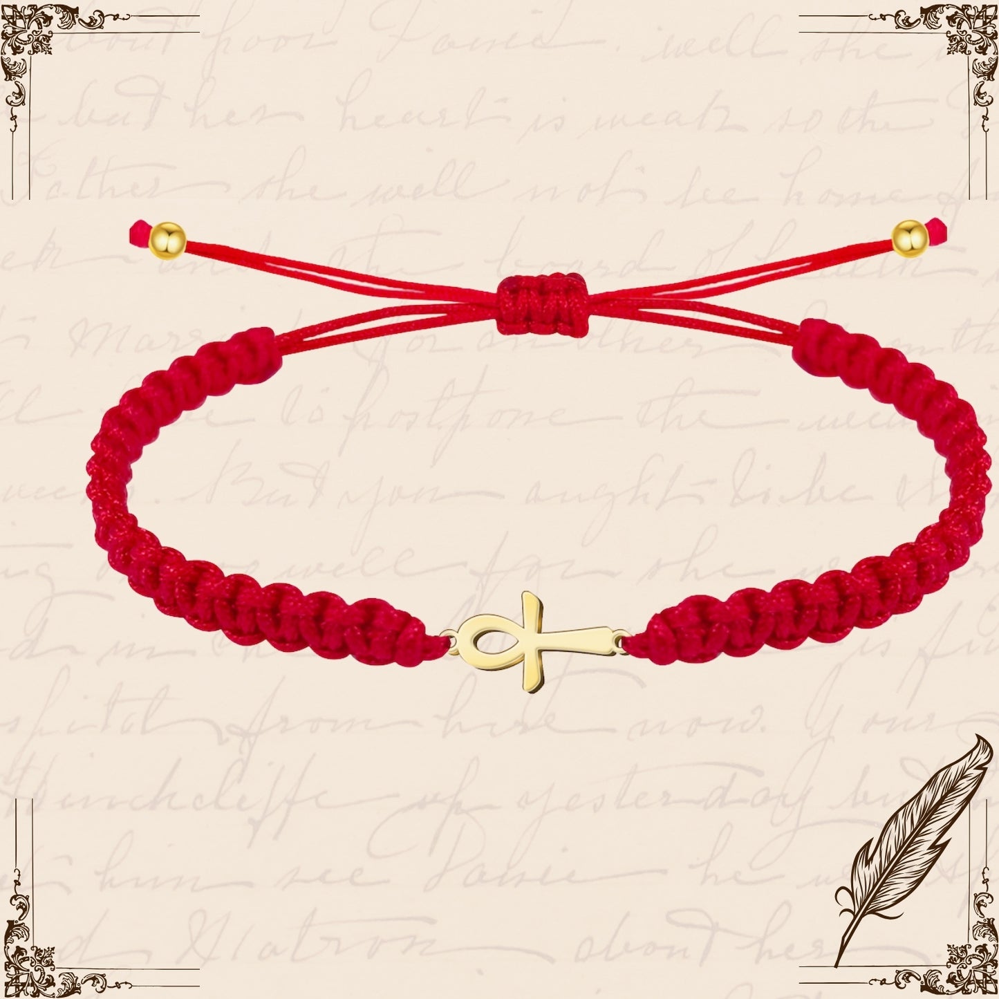 Pulsera Hilo Destino con Cruz Egipcia Acero Dorado
