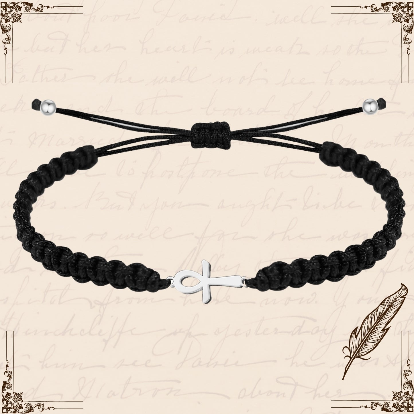 Pulsera Hilo Destino con Cruz Egipcia Acero Plateado