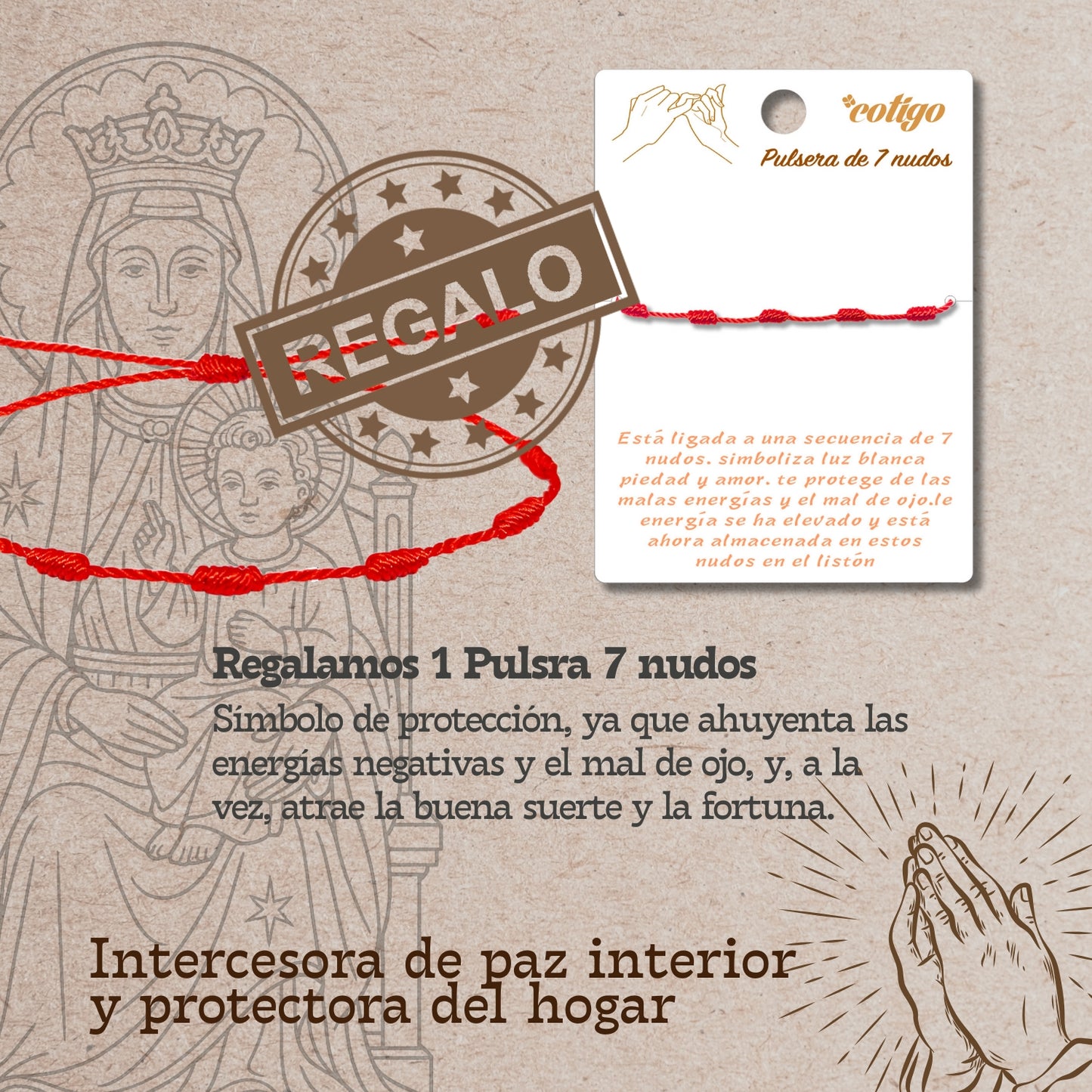 Pulsera 7 nudos con Virgen de la Bien Aparecida