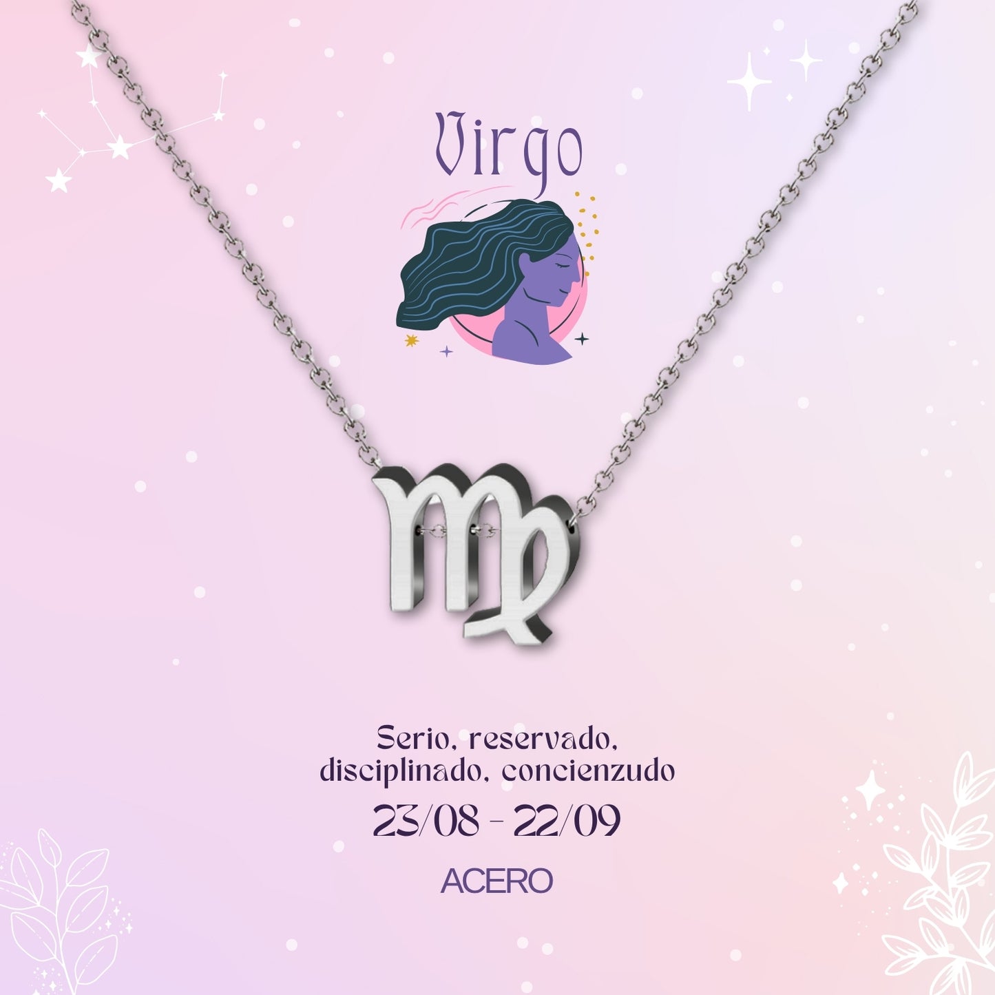 ✨Collar Zodíaco en acero inoxidable + Tarjeta con significado 💌 ¡Incluye pulsera 7 nudos y caja de regalo! 🎁✨