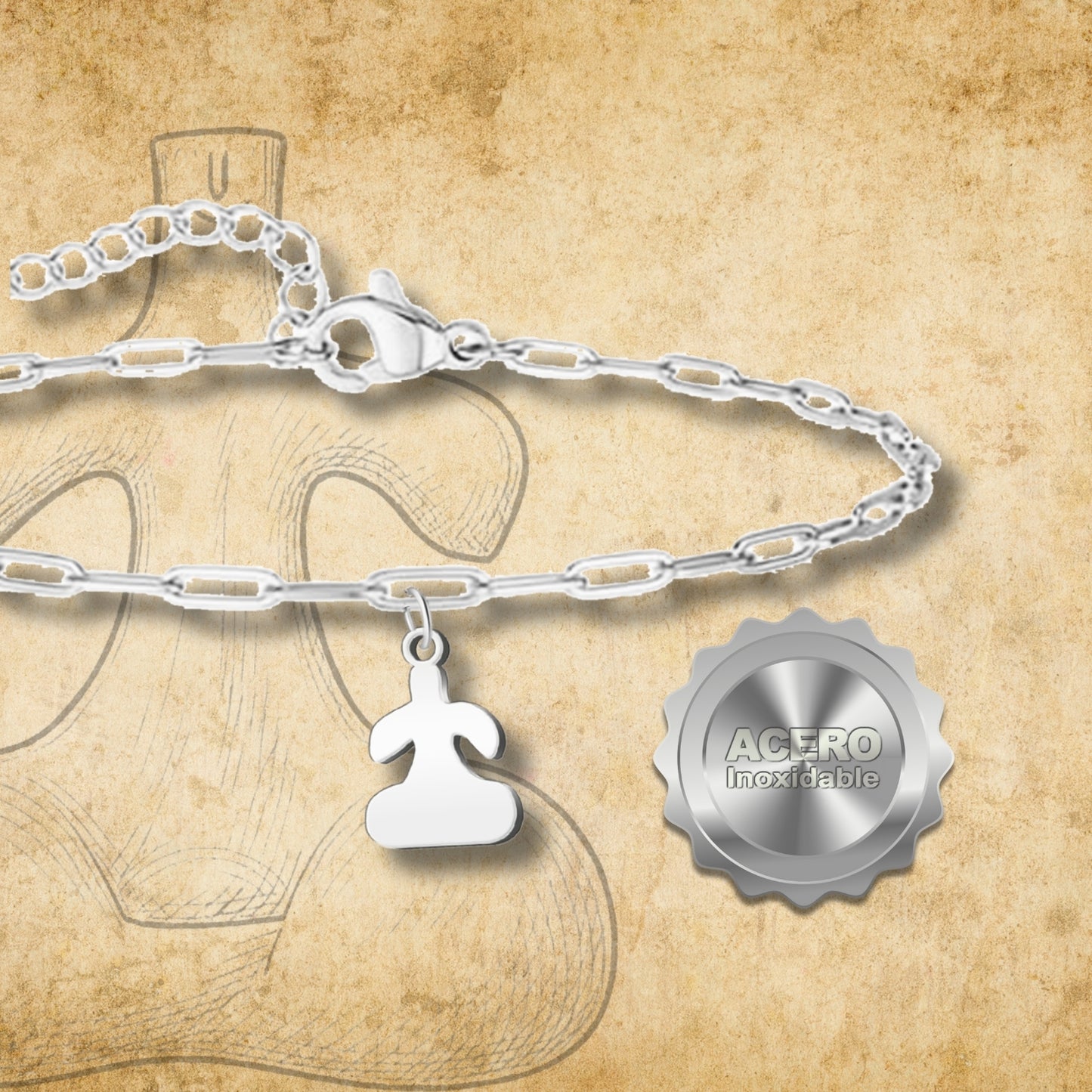 Pulsera Con Idolo de Tarra Acero Plateado