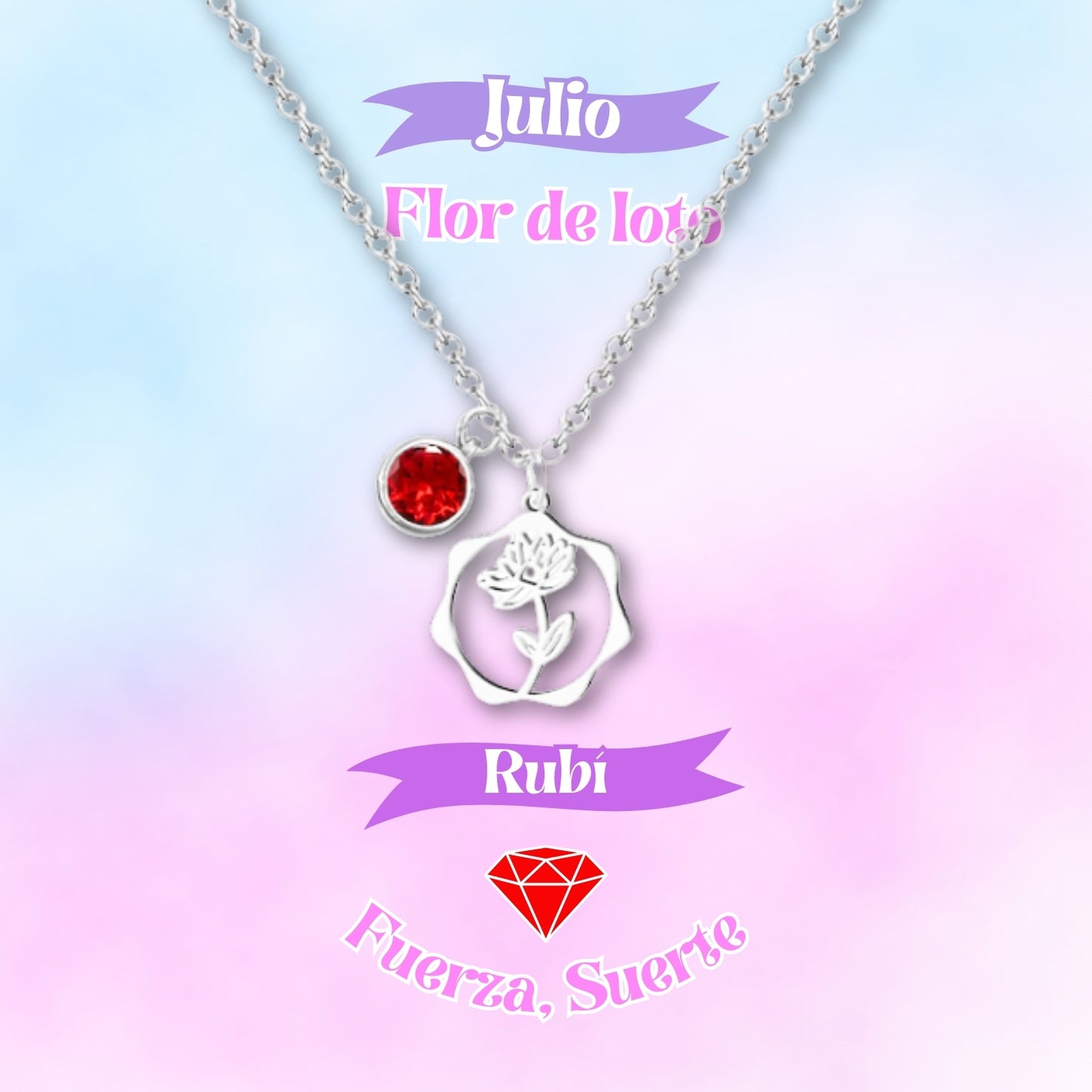 ✨Colgante Piedra y Flor de Nacimiento💐|Corconita con Significado🌈|Acero Inoxidable + Tarjeta + Caja Regalo🎁|Incluye Pulsera 7 Nudos de Protección🔮