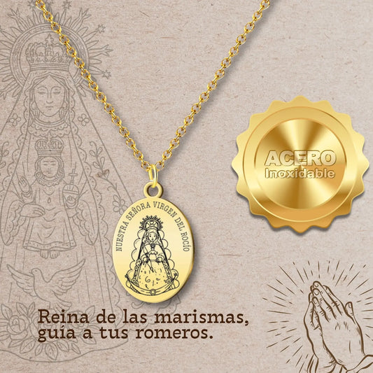 Colgante Medalla Virgen del Rocío Acero Dorado - cotigo