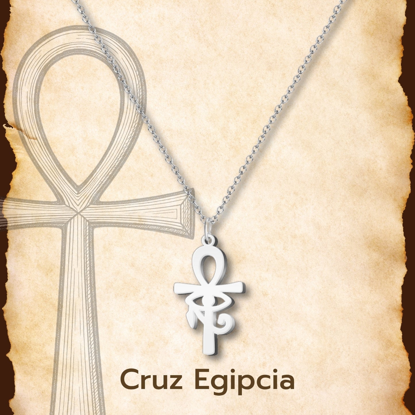 Collar Cruz Egipcia con Ojo Acero inoxidable color Plateado