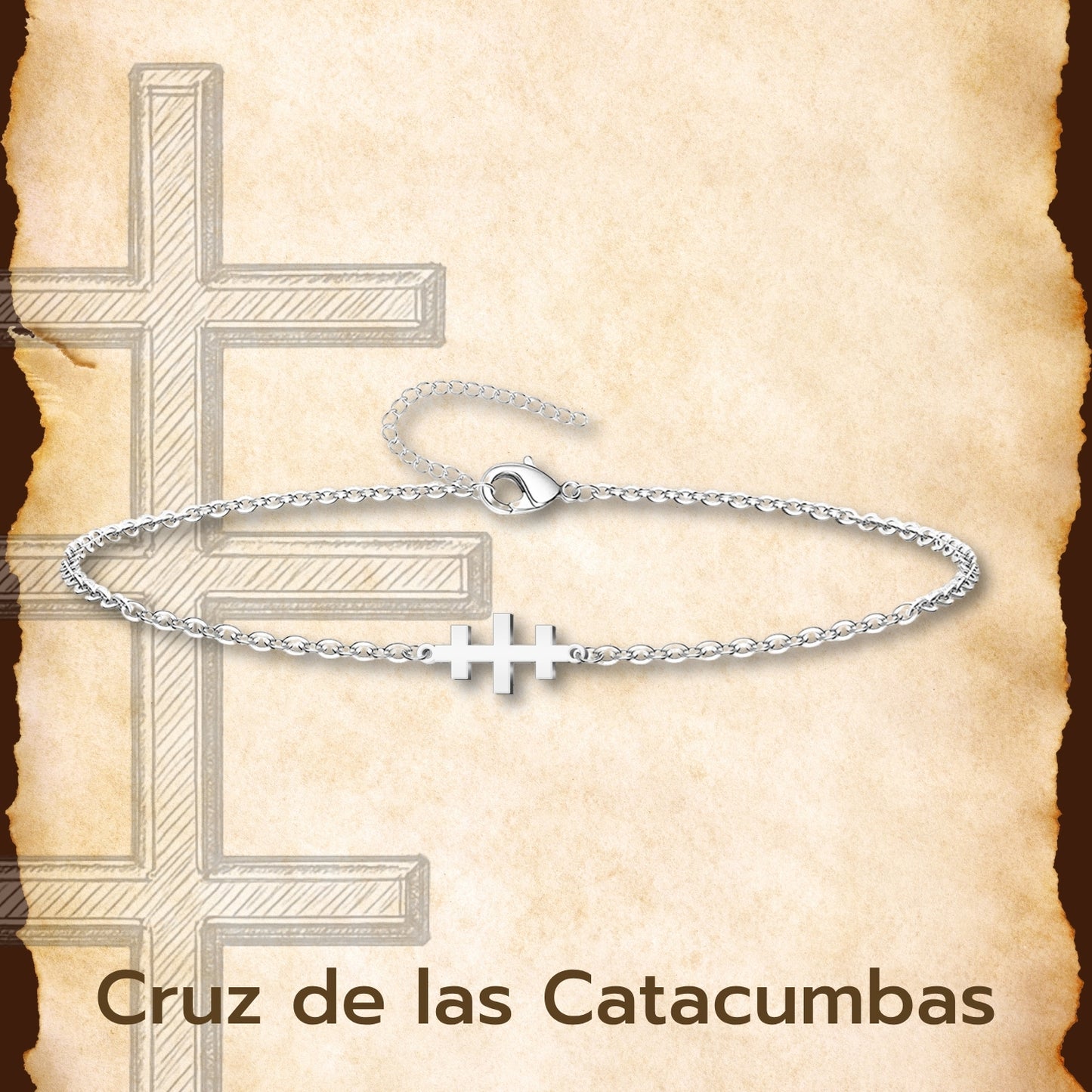 Pulsera Cruz de las Catacumbas Acero inoxidable color Plateado