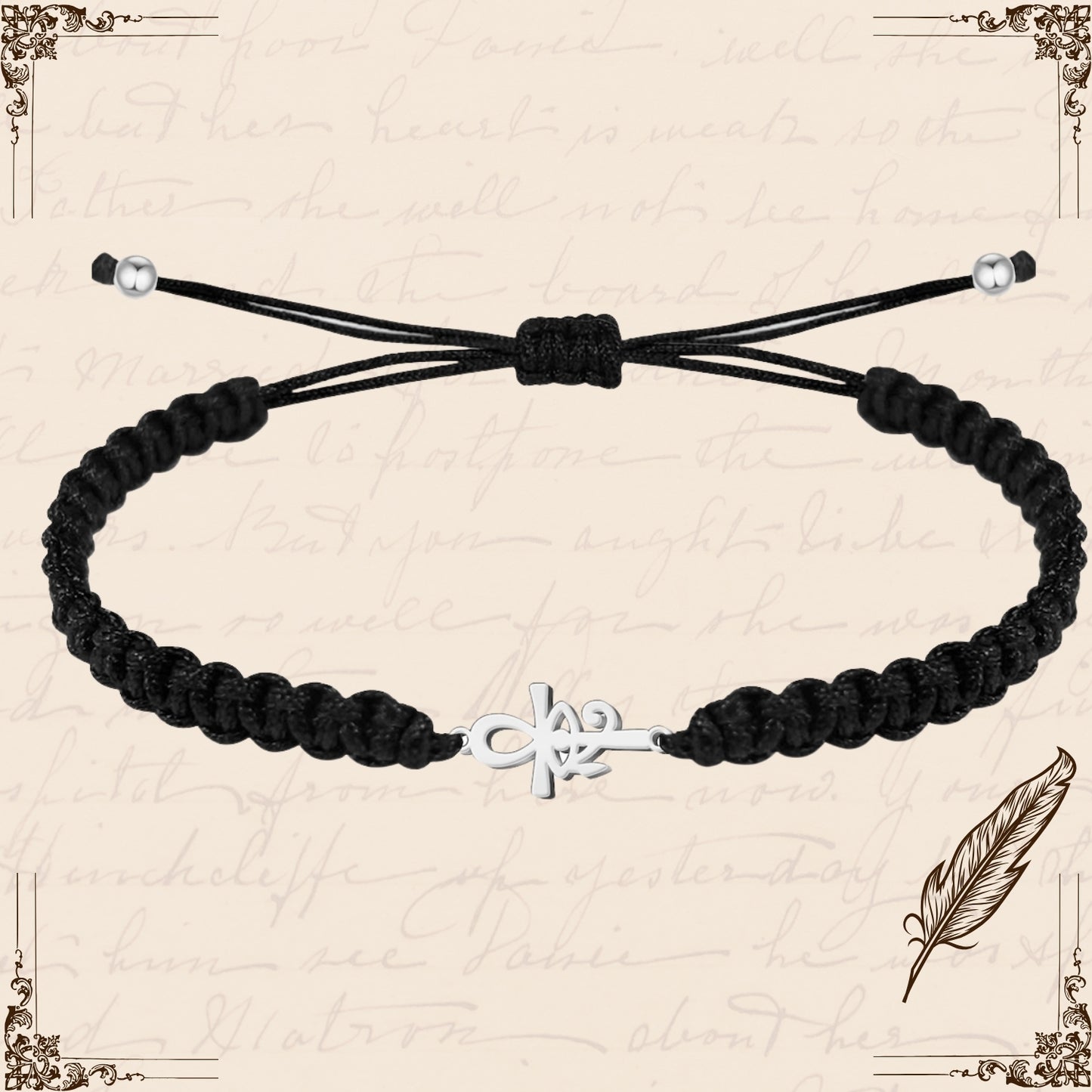 Pulsera Hilo Destino con Cruz Egipcia y Ojo Horus Acero Plateado