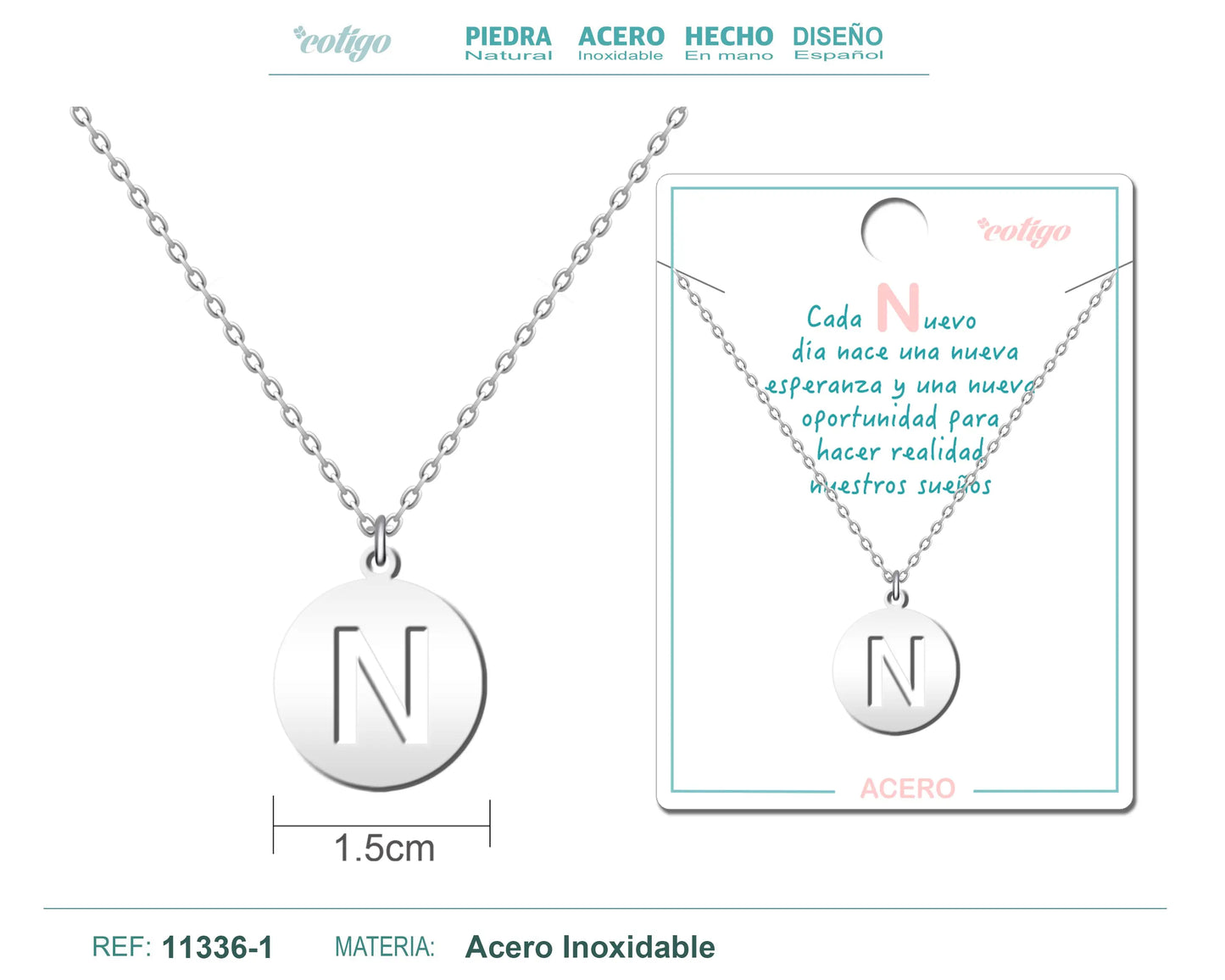 Colgante Redondo Acero letra-N - cotigo