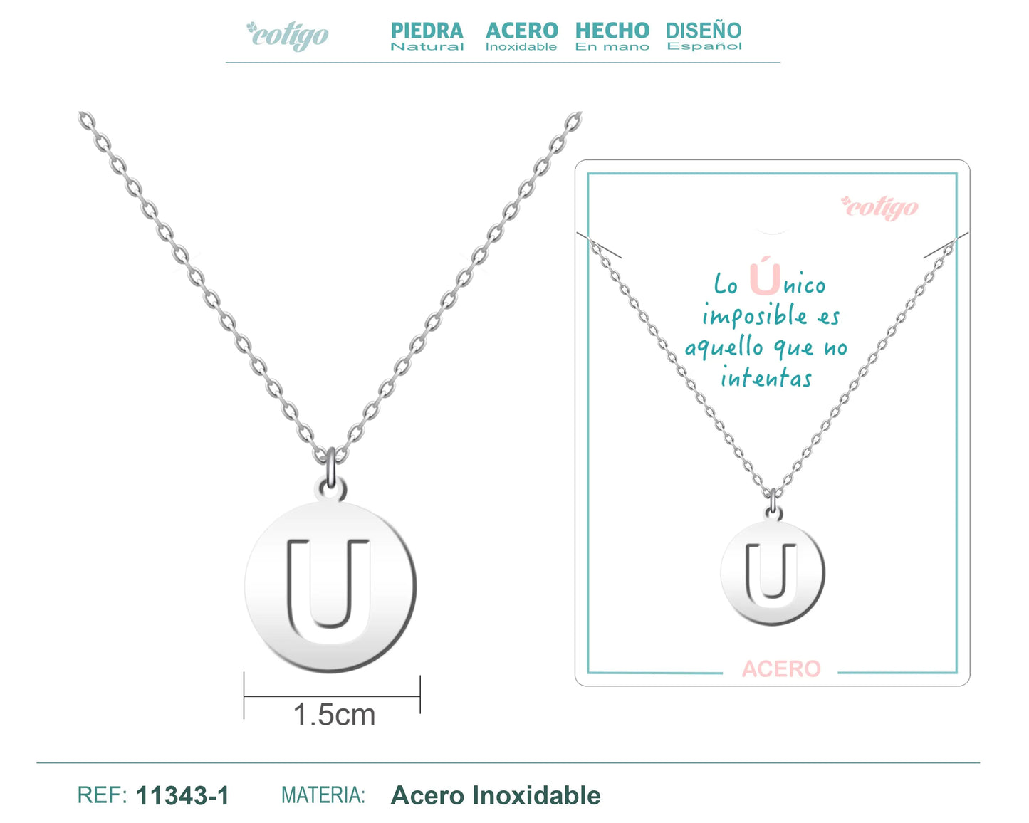 Colgante Redondo Acero letra-U - cotigo