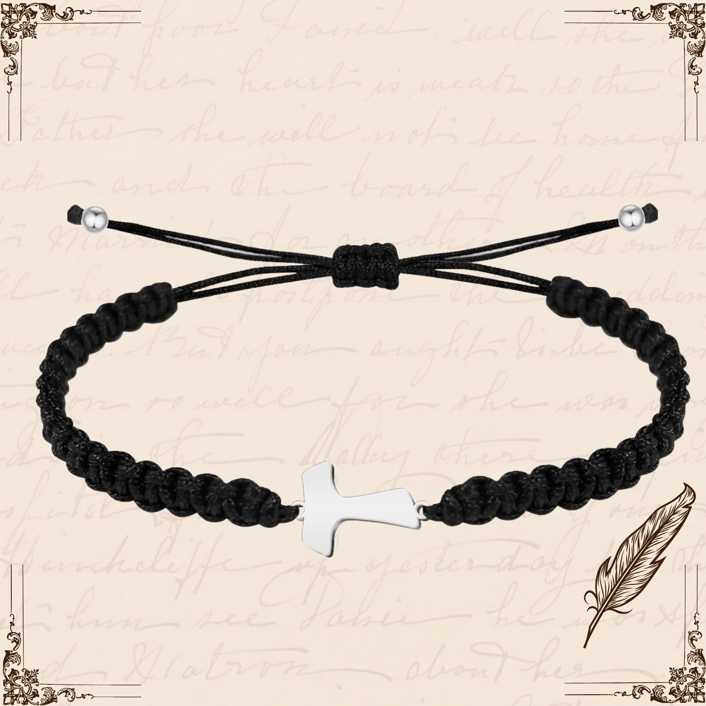 Pulsera Hilo Destino con Cruz Tau Acero Plateado