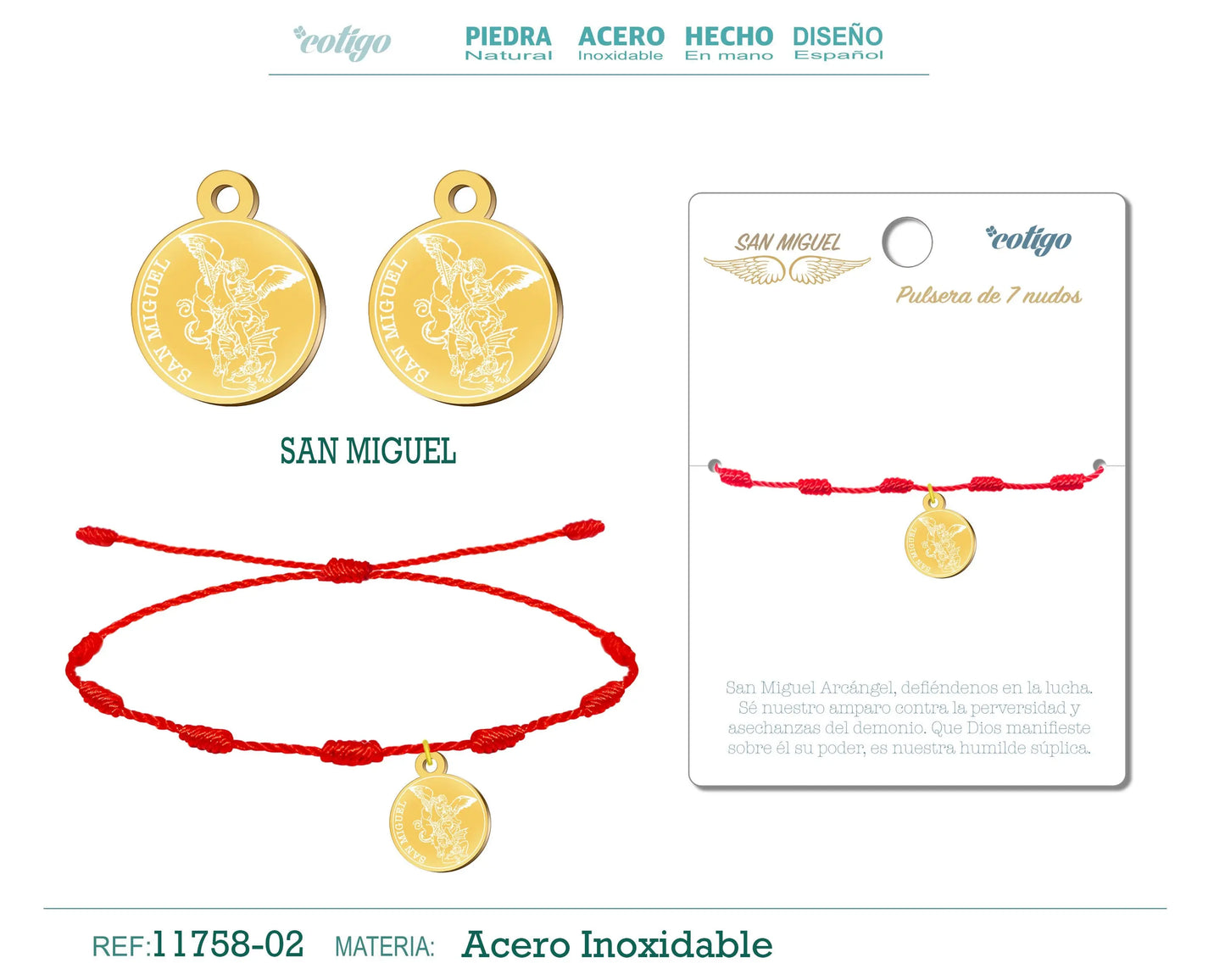 Pulsera 7 nudos con SAN MIGUEL Dorado - cotigo