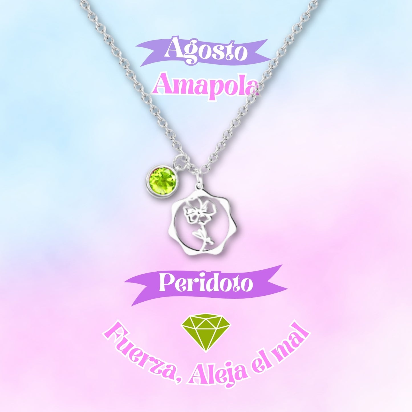 ✨Colgante Piedra y Flor de Nacimiento💐|Corconita con Significado🌈|Acero Inoxidable + Tarjeta + Caja Regalo🎁|Incluye Pulsera 7 Nudos de Protección🔮