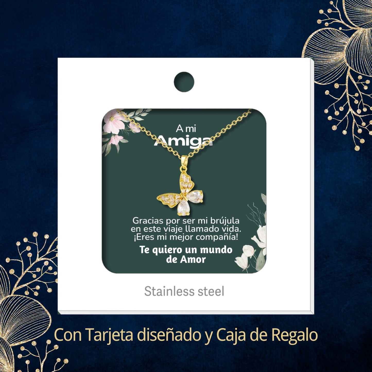 Collar Acero y colgante Cobre con Piedra Circonita para Regalar a Amiga