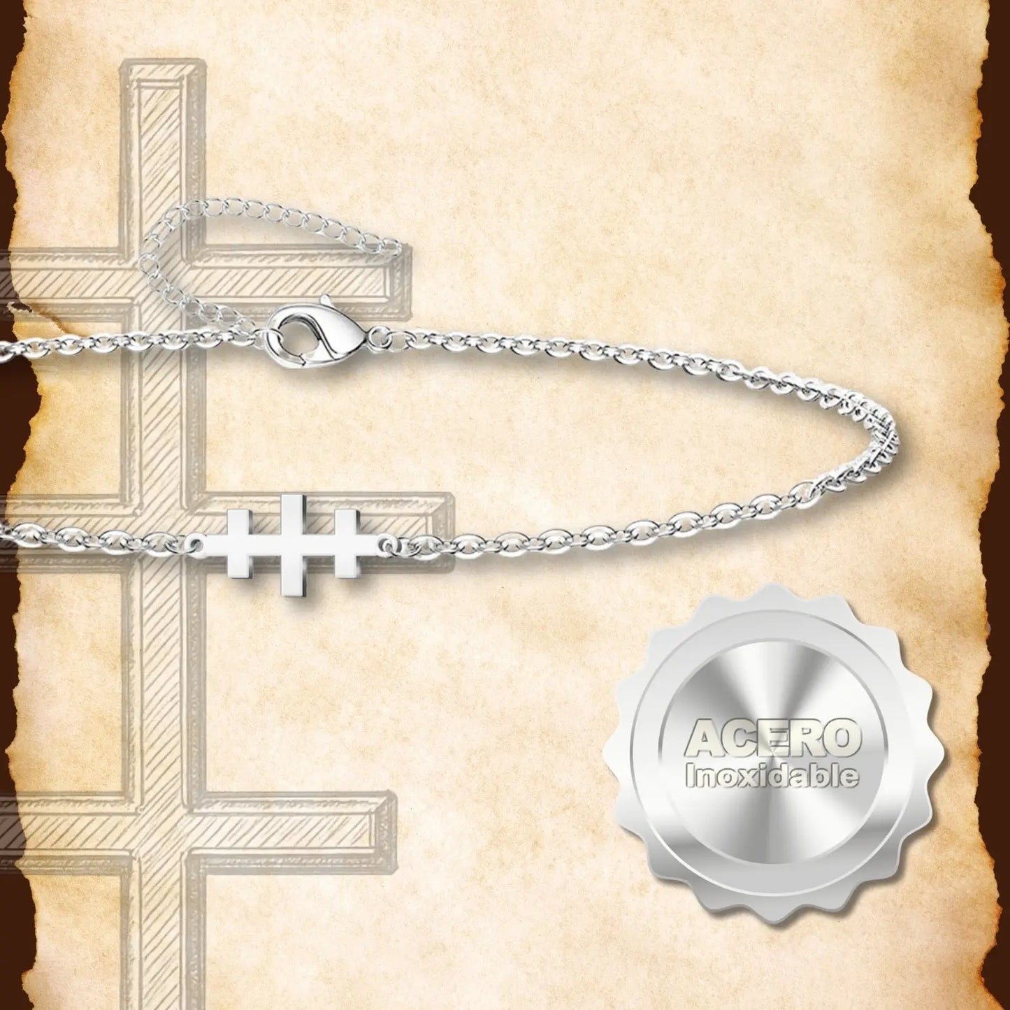 Pulsera Cruz de las Catacumbas Acero inoxidable color Plateado - cotigo