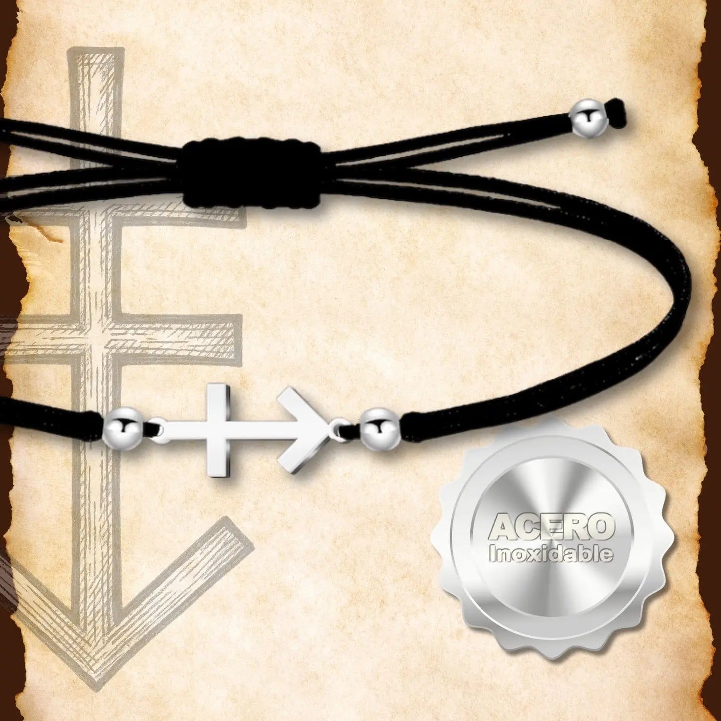 Pulsera Cruz contra el Mal Plateado de Hilo En.Negro - cotigo