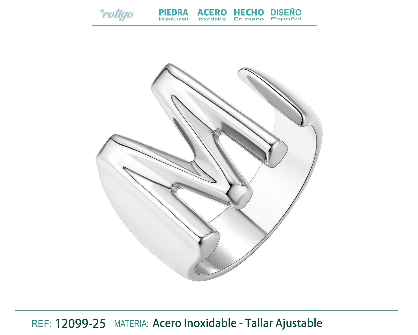 Anillo acero letra M Acero