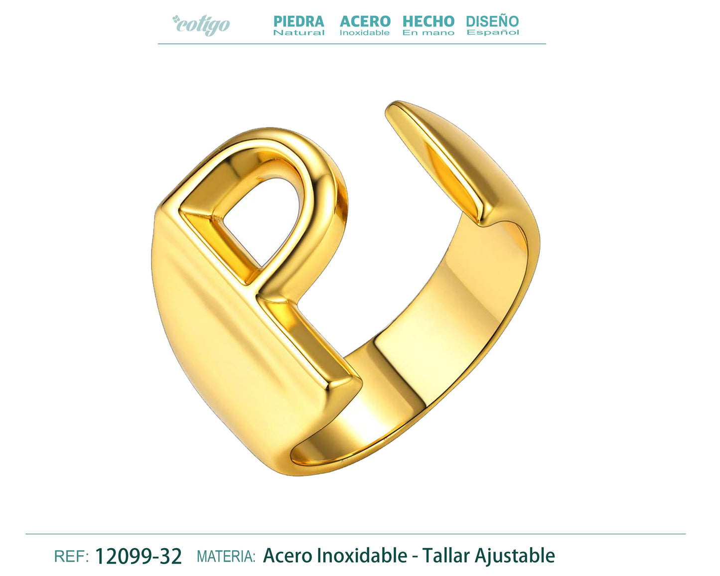 Anillo acero letra P Dorado