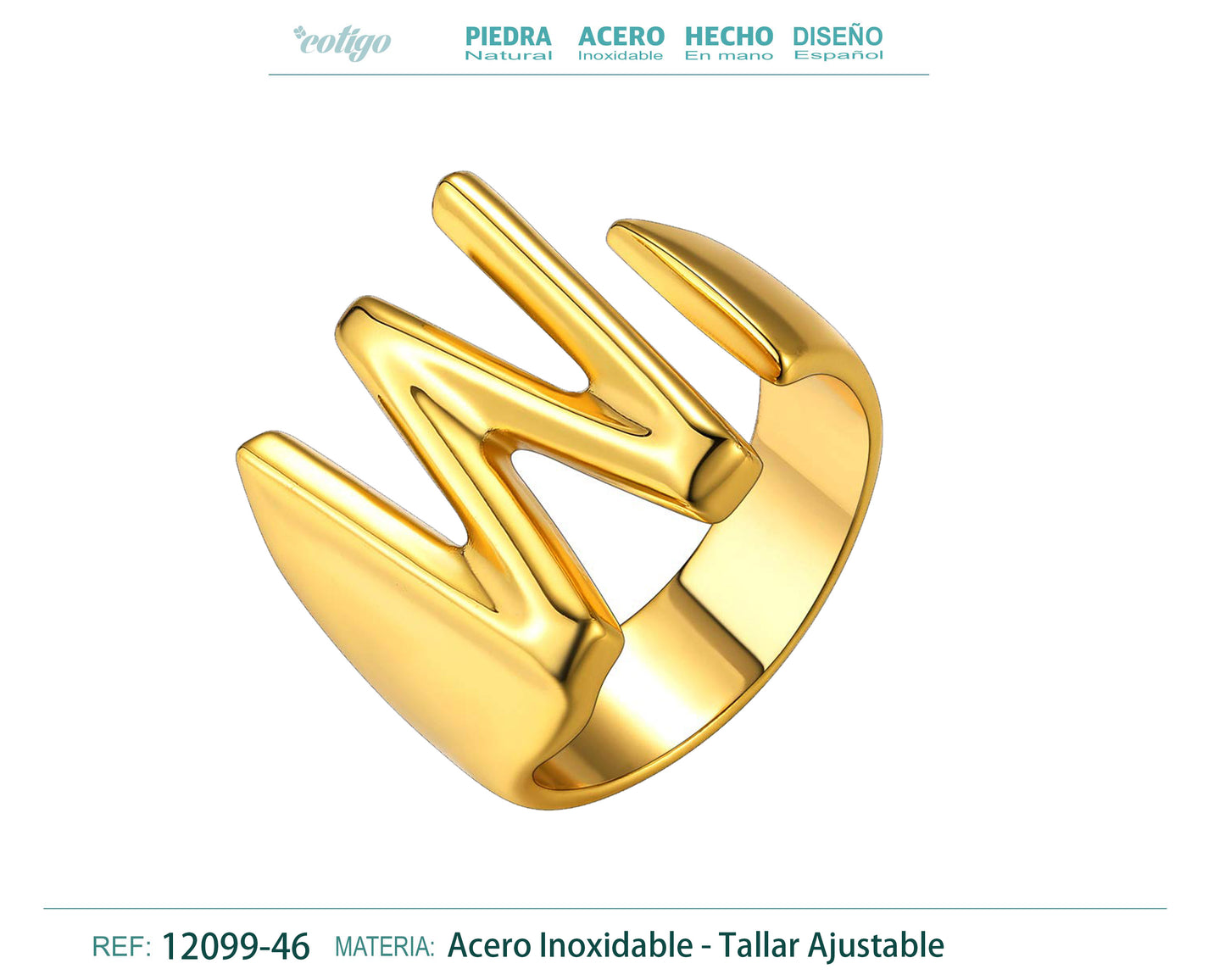Anillo acero letra W Dorado
