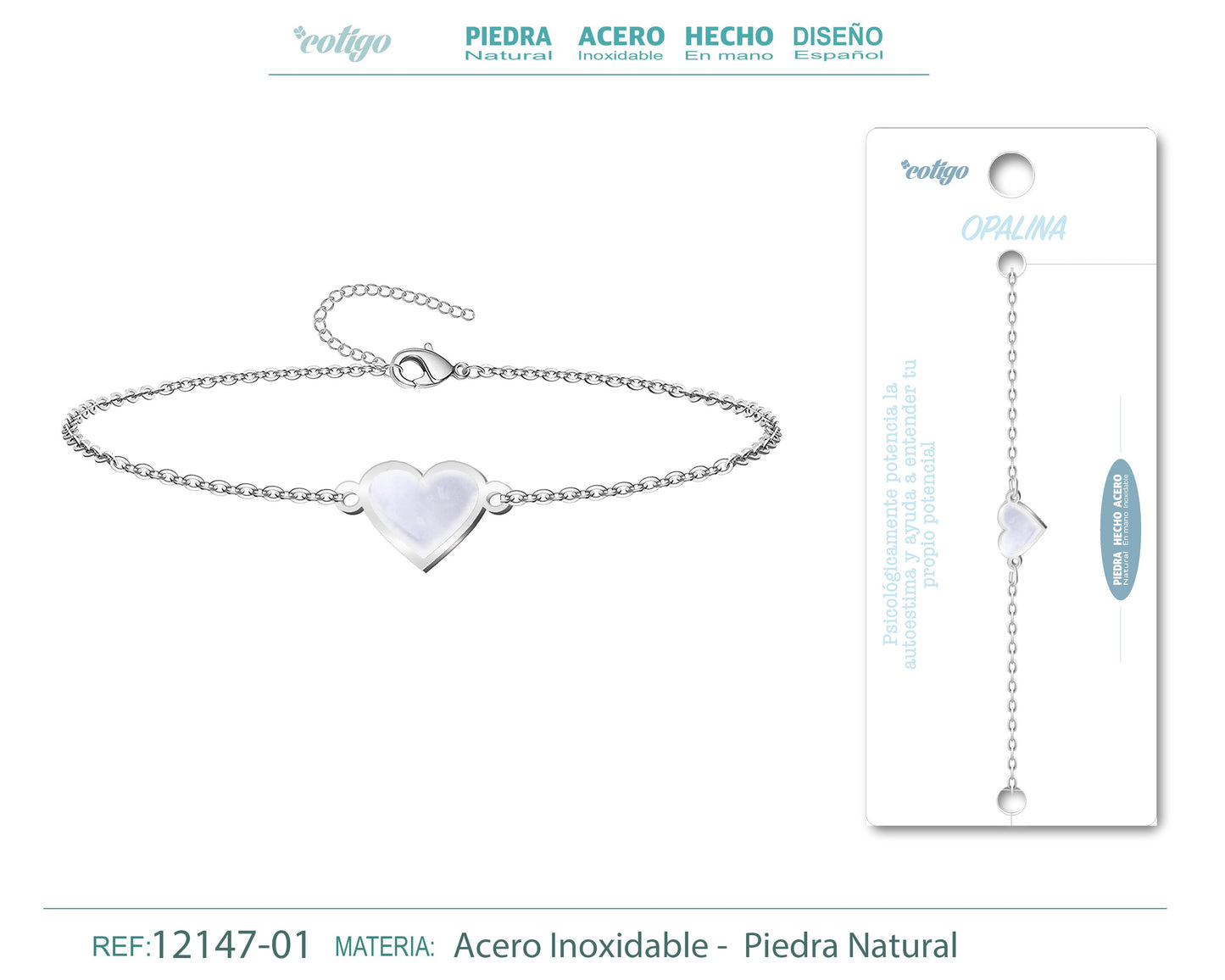 Pulsera corazon con Opalina-Plateada