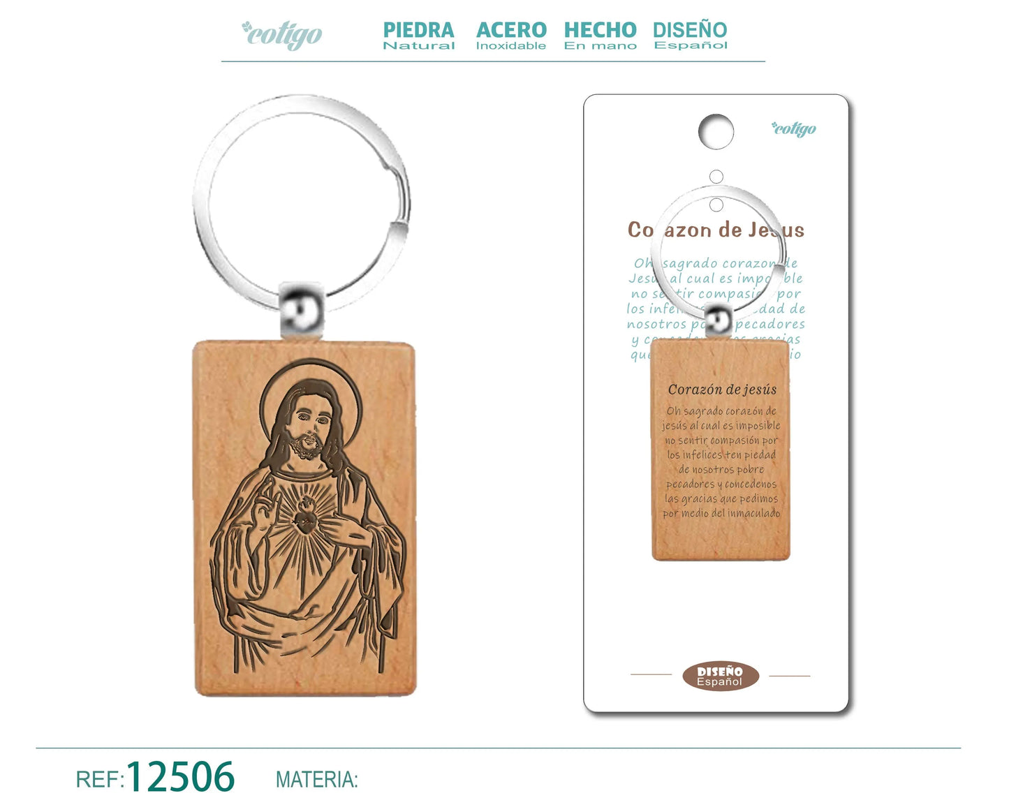 Llavero de Madera con CORAZON DE JESUS - cotigo