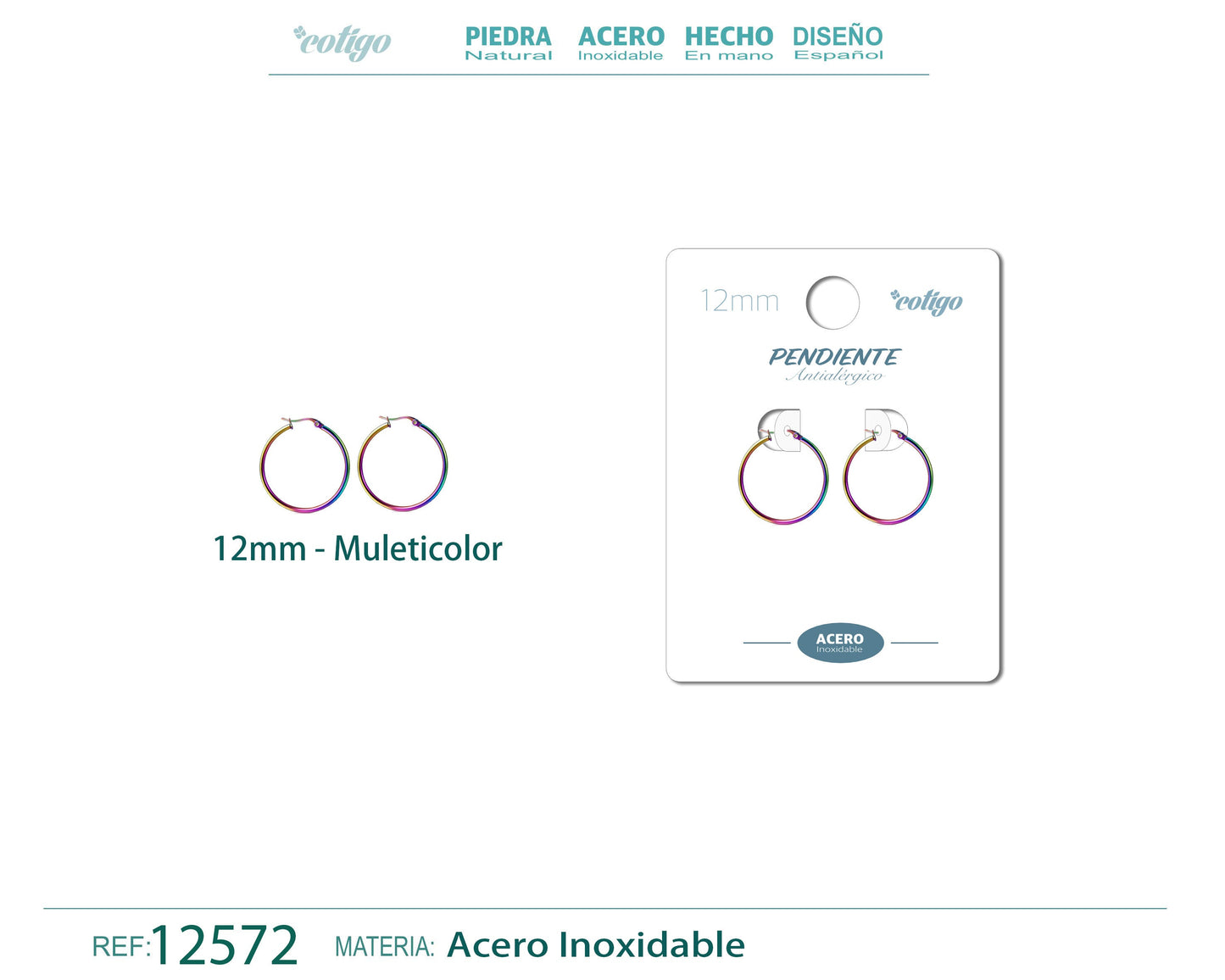 Pendiente Aro Acero-12mm Multicolor