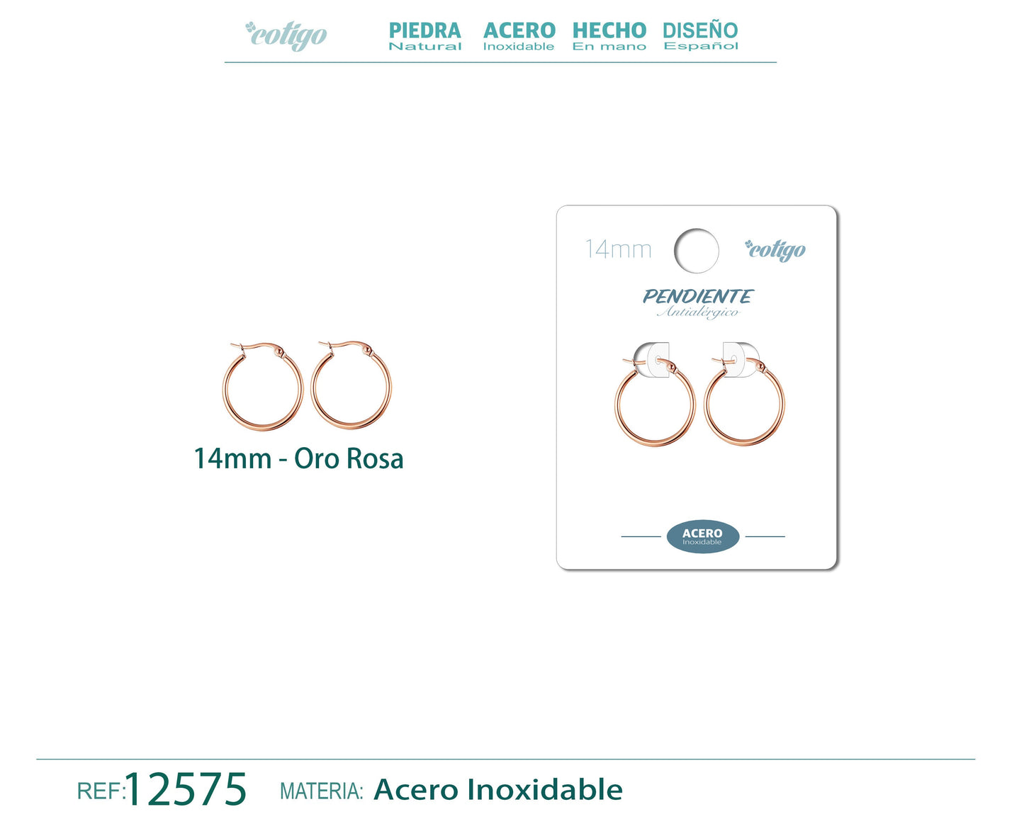 Pendiente Aro Acero-14mm color Rosa