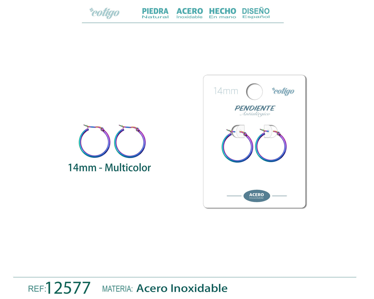 Pendiente Aro Acero-14mm Multicolor