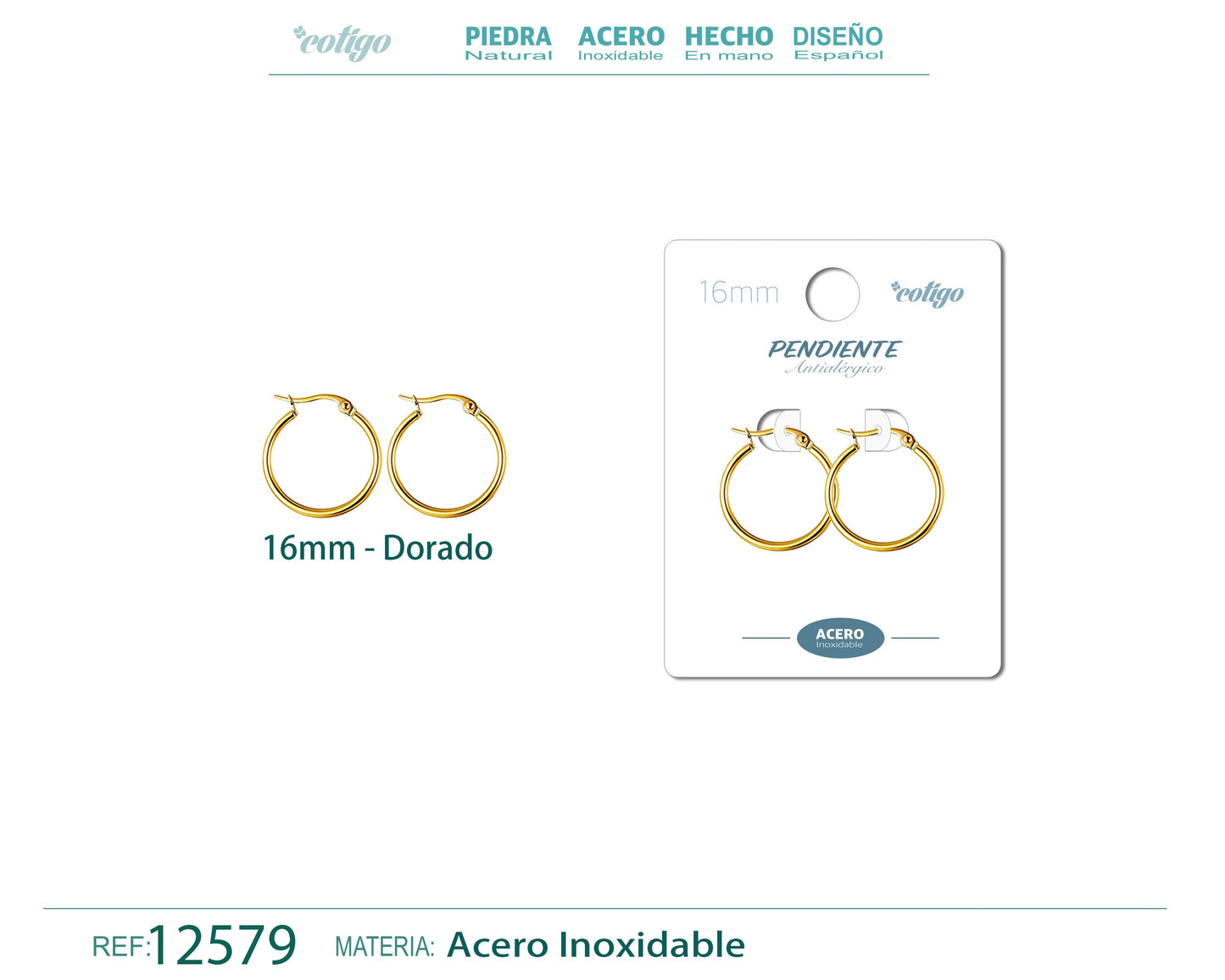 Pendiente Aro Acero-16mm color Dorado