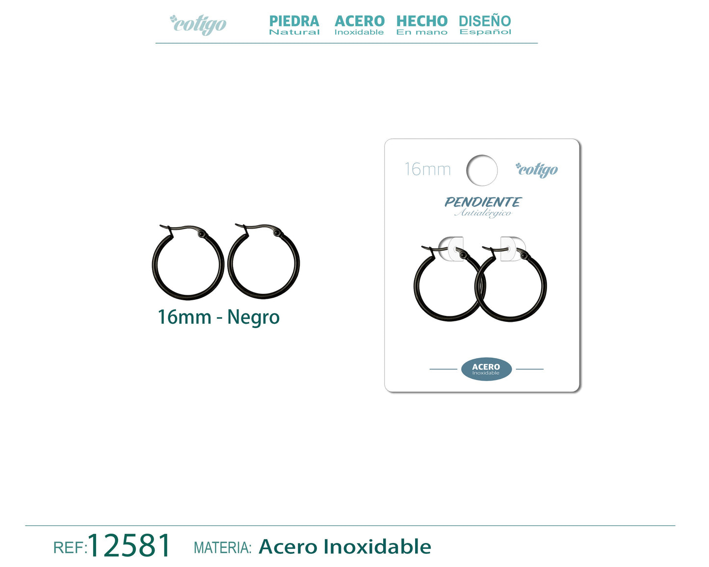 Pendiente Aro Acero-16mm color Negro