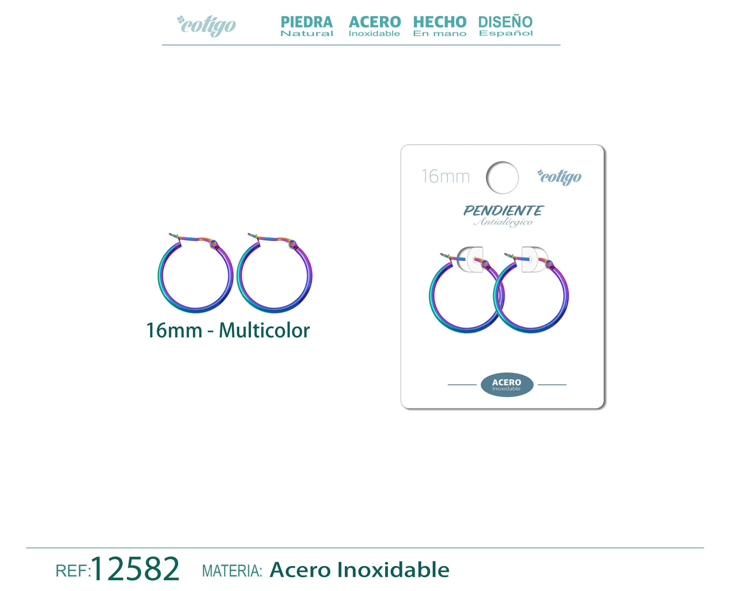 Pendiente Aro Acero-16mm Multicolor