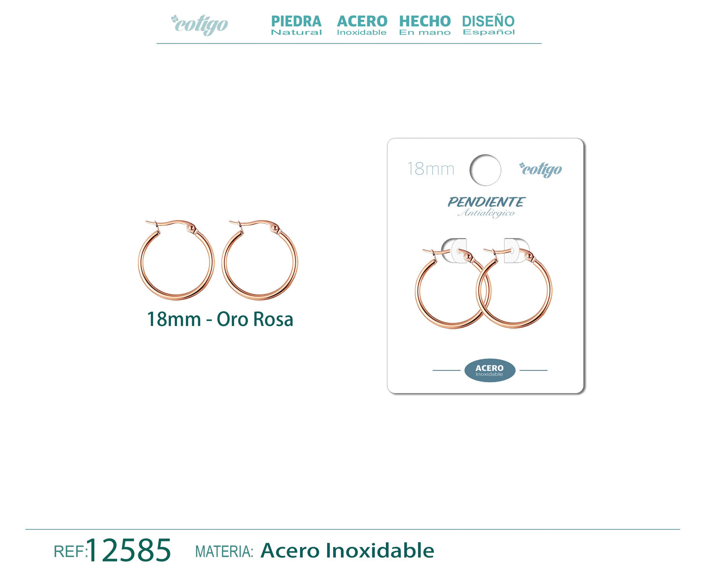 Pendiente Aro Acero-18mm color Rosa