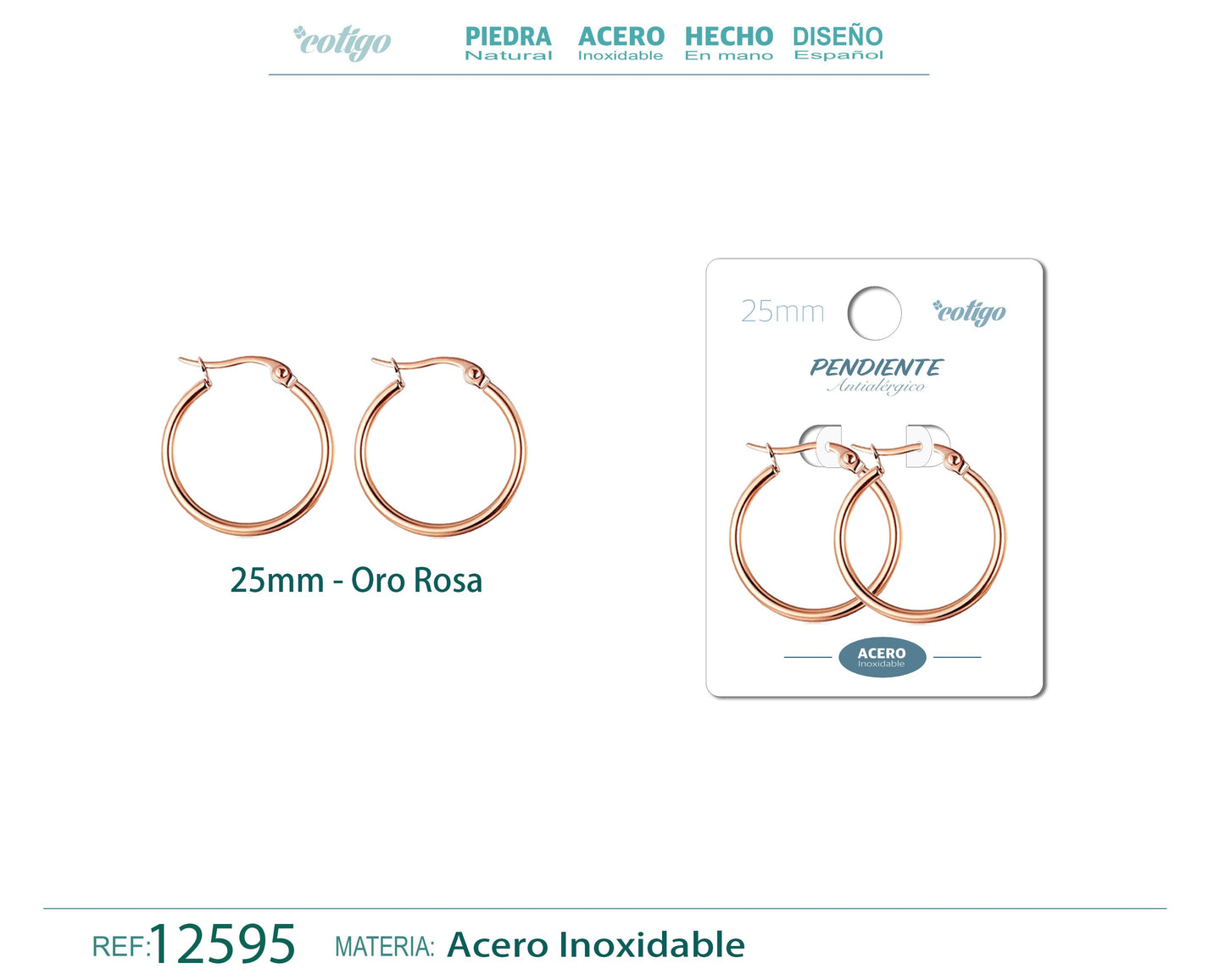 Pendiente Aro Acero-25mm color Rosa