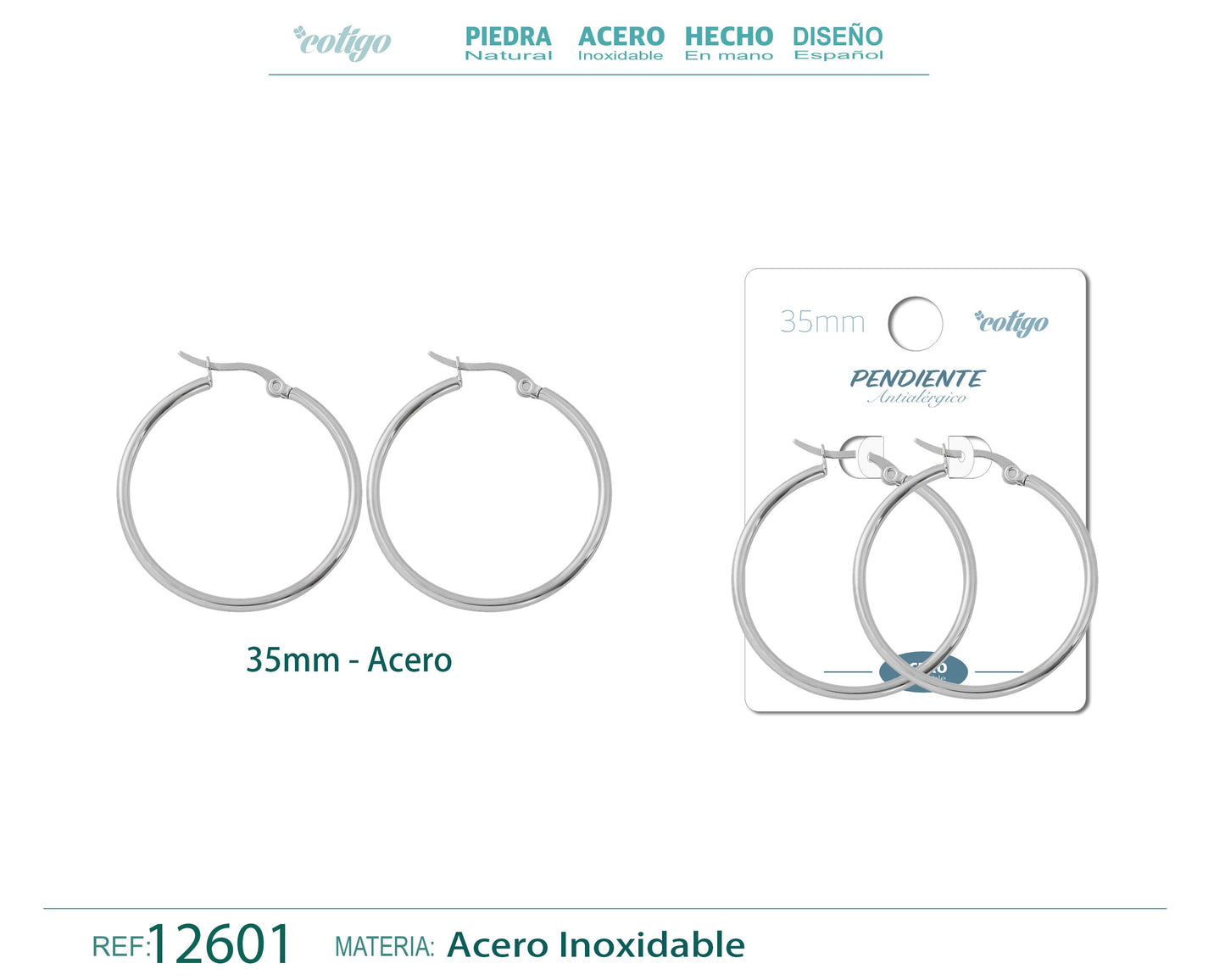 Pendiente Aro Acero-35mm color Acero