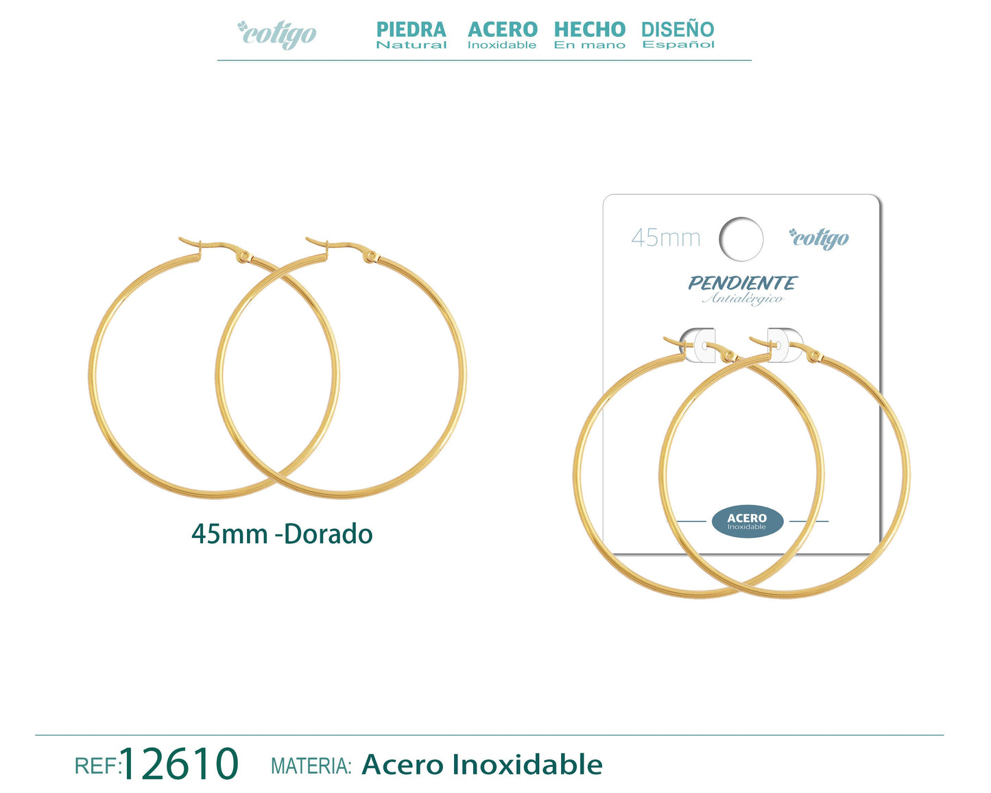 Pendiente Aro Acero-45mm color Dorado