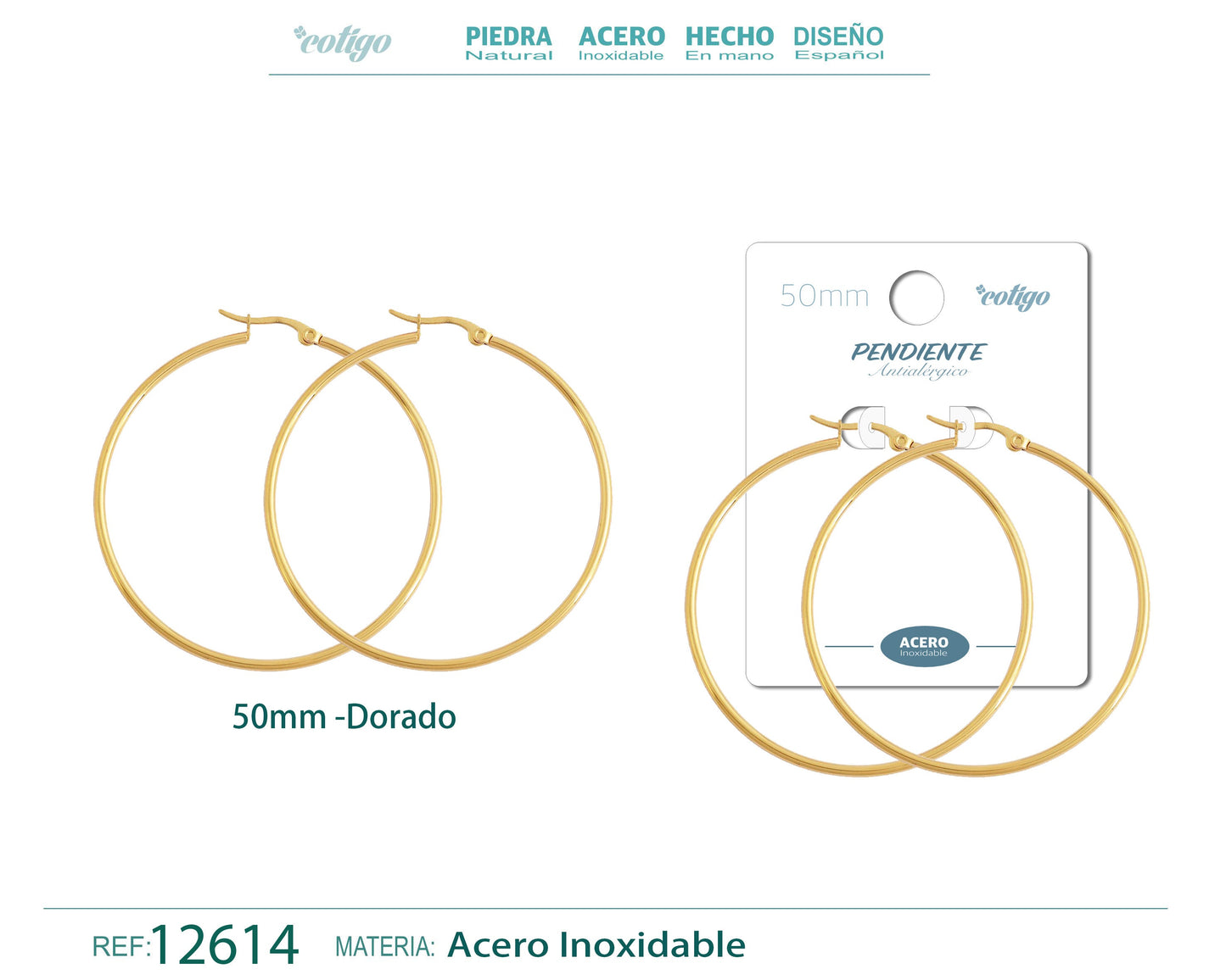 Pendiente Aro Acero-50mm color Dorado