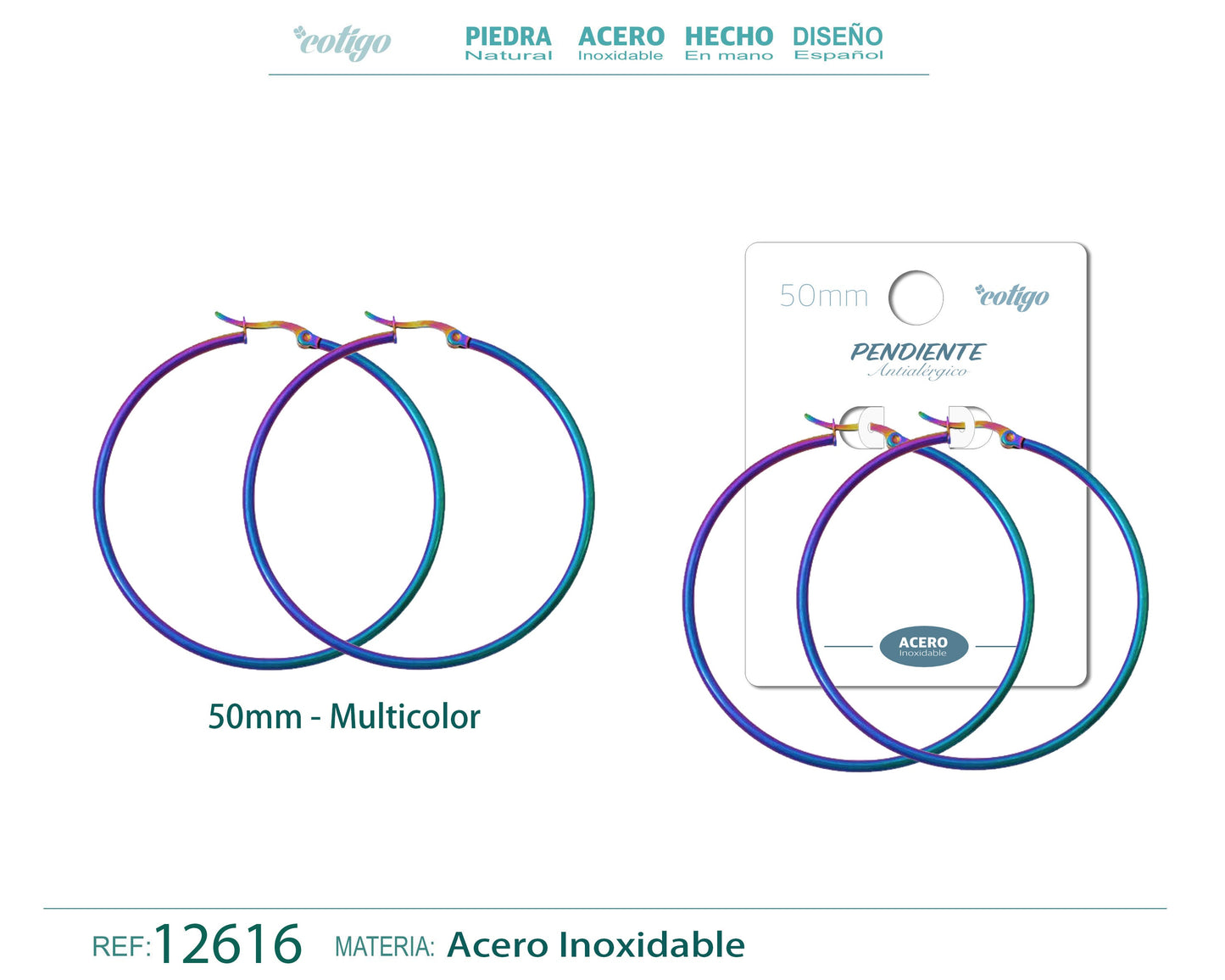 Pendiente Aro Acero-50mm Multicolor