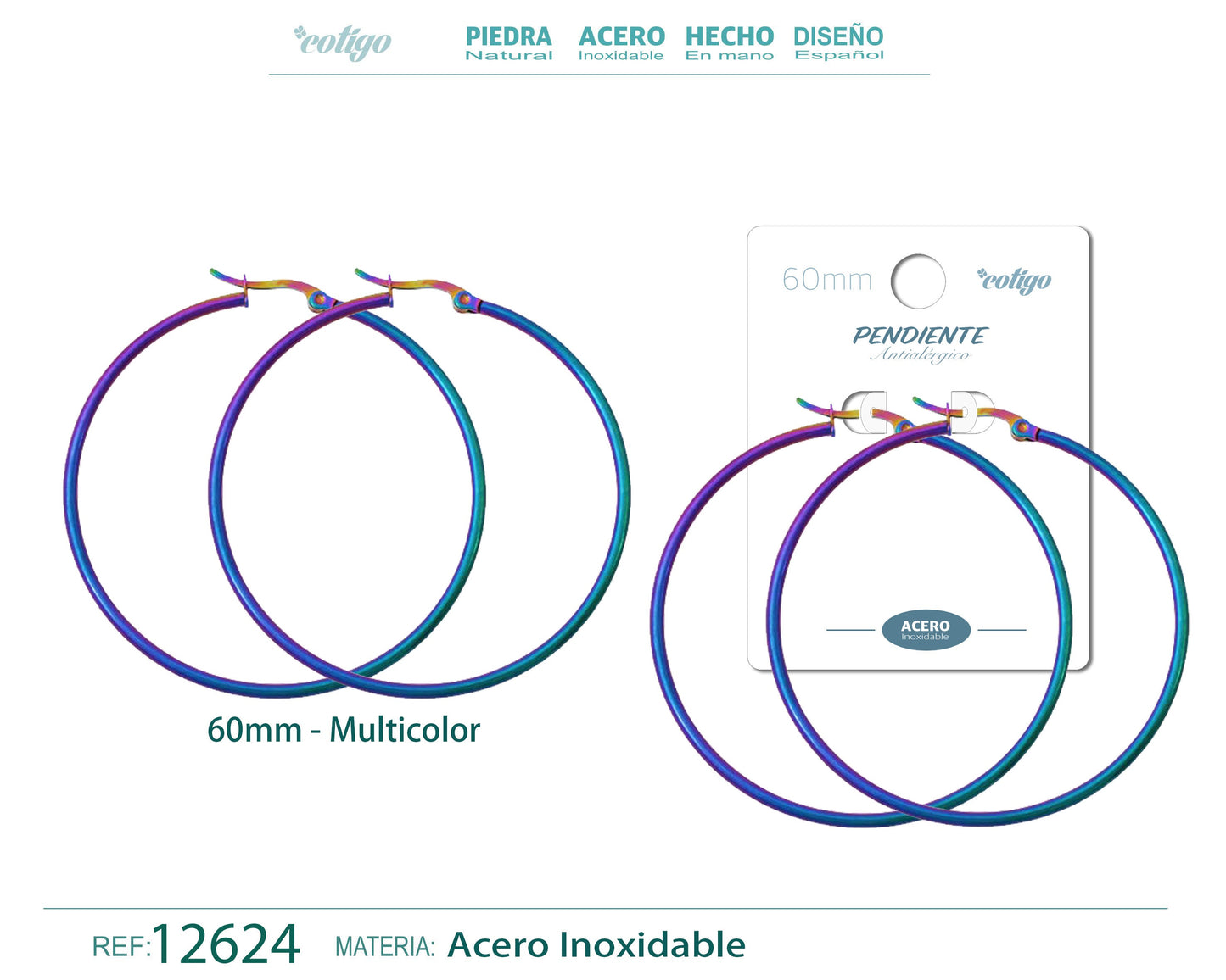 Pendiente Aro Acero-60mm Multicolor