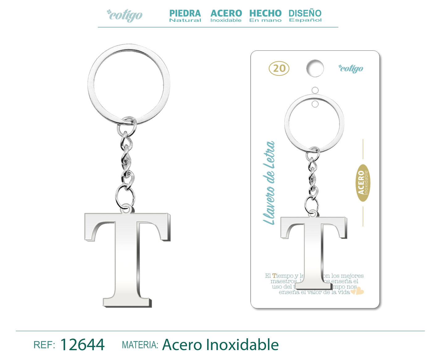 Llavero Acero con Letra T