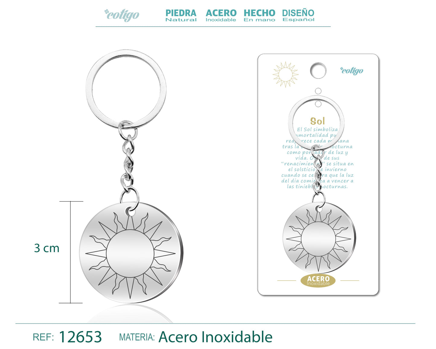 Llavero Acero con Simbolo Suerte Sol