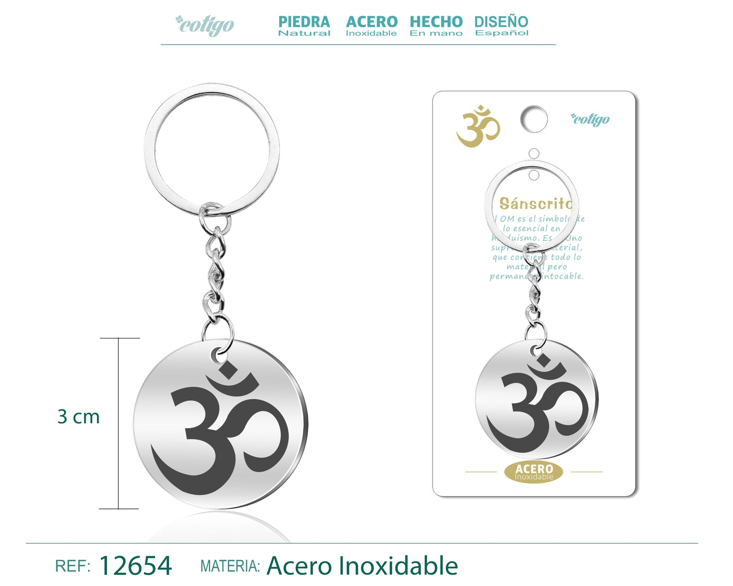 Llavero Acero de Simbolo Suerte Sánscrito